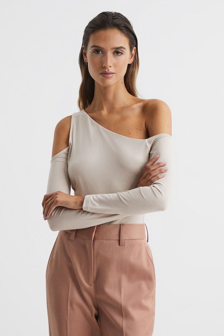 Reiss Champagne Rosie Asymmetric Off Shoulder Top - Image 1 of 6