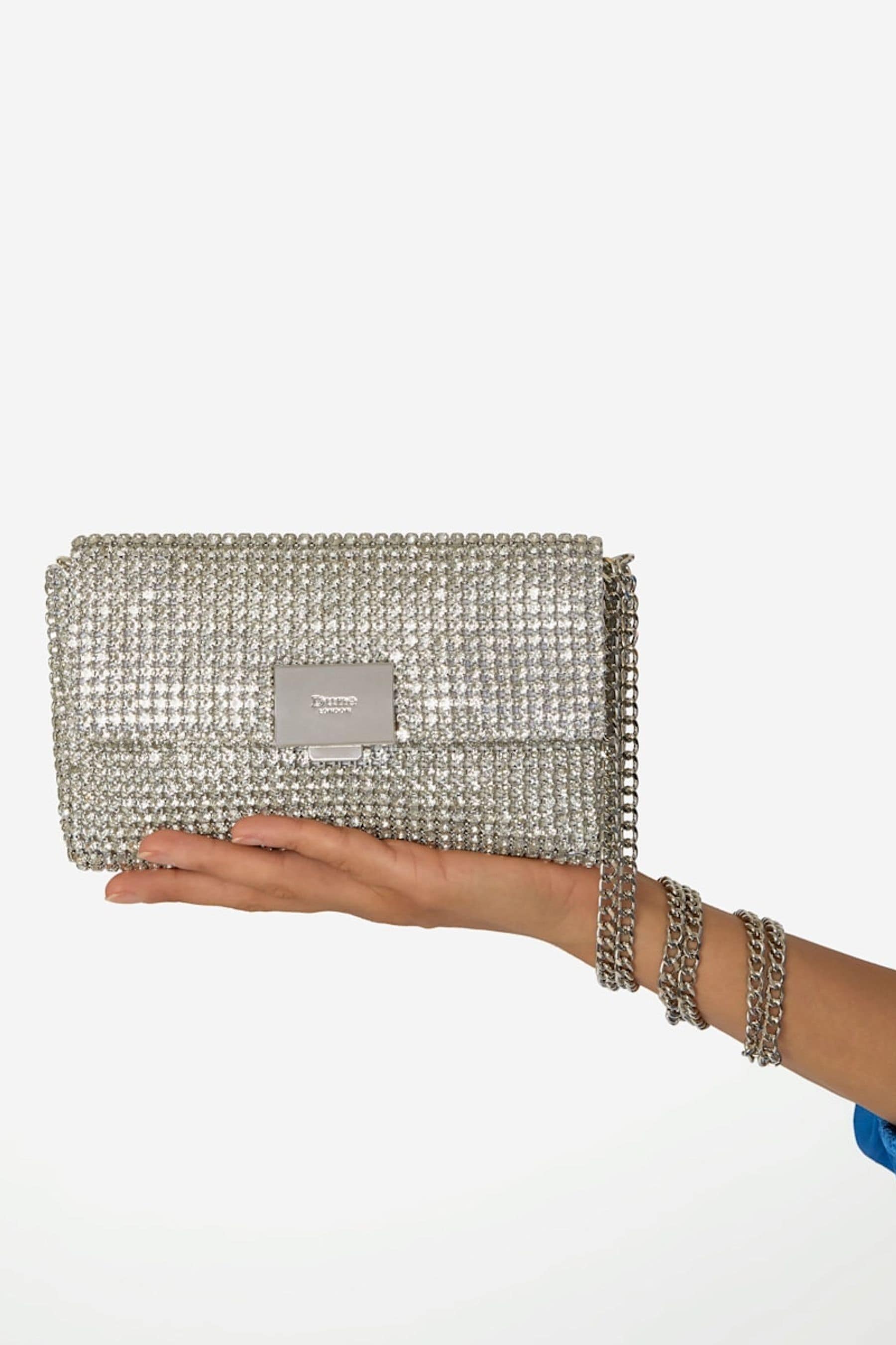 Buy Dune London Silver Metallic Evanderr Diamante Embellished Clutch Bag from the Next UK online shop