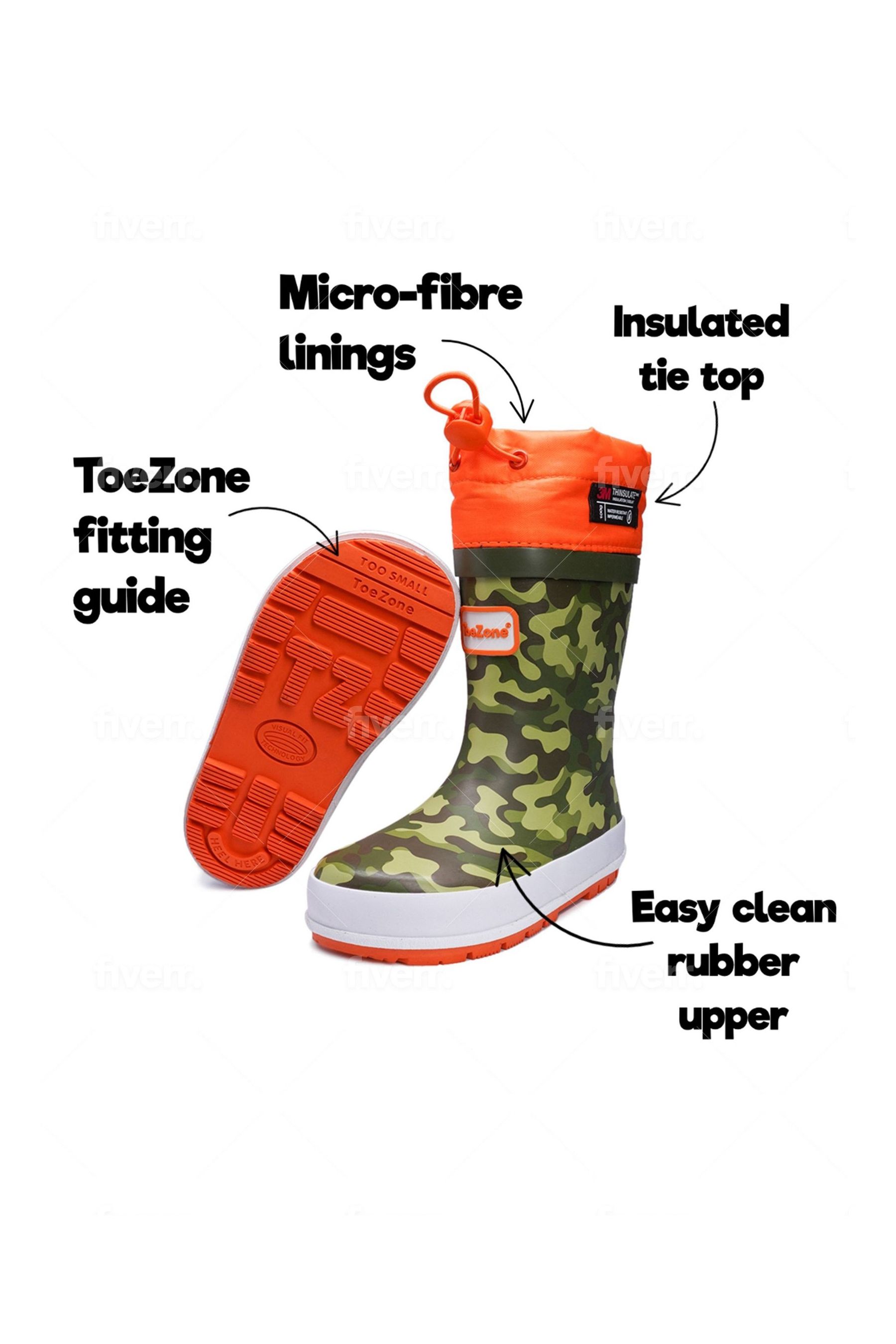 Buy ToeZone Orange Tie Top Camo Wellies from Next Canada