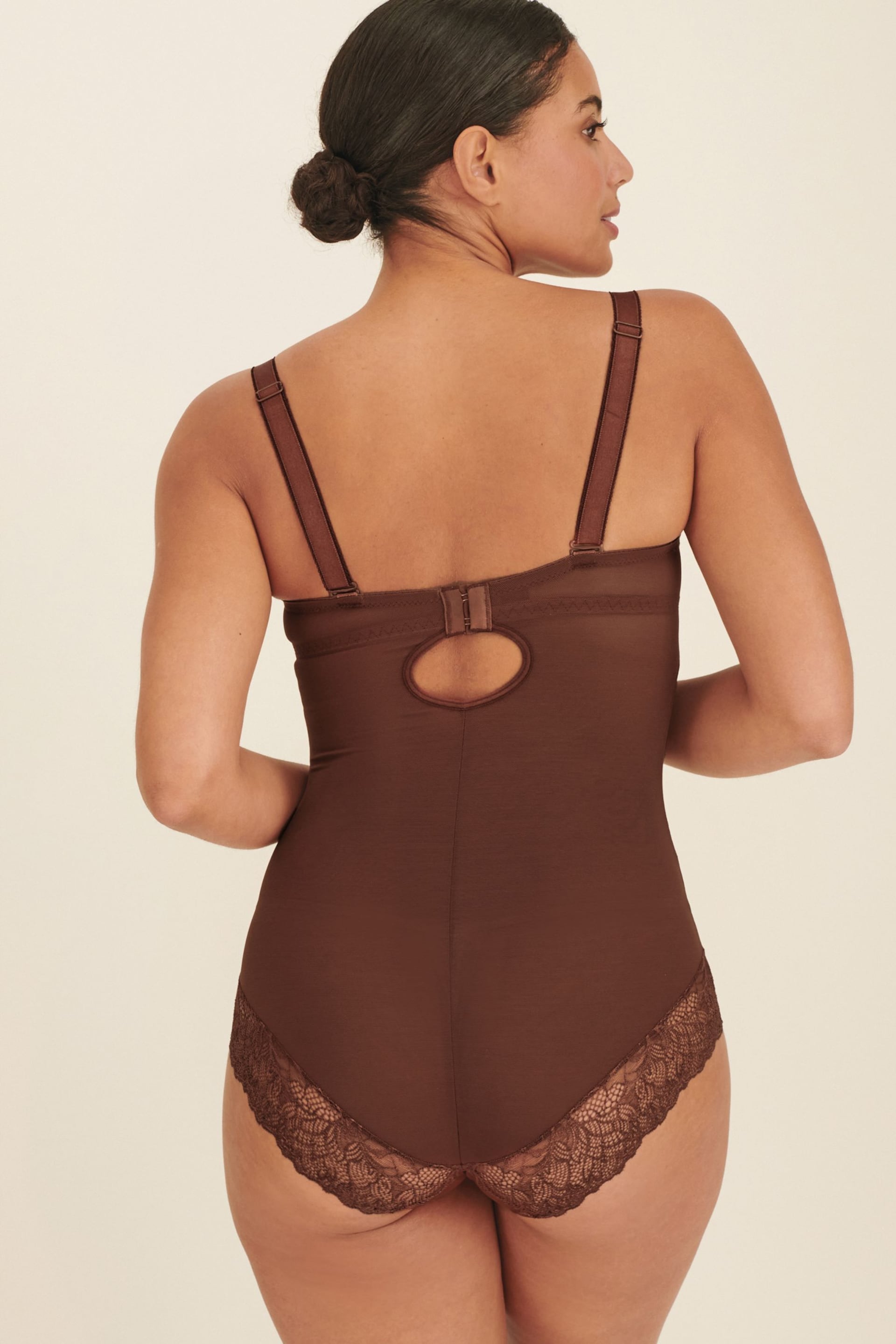 Chocolate Brown Firm Tummy Control Cupped Lace Body - Image 2 of 5
