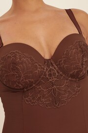 Chocolate Brown Firm Tummy Control Cupped Lace Body - Image 3 of 5