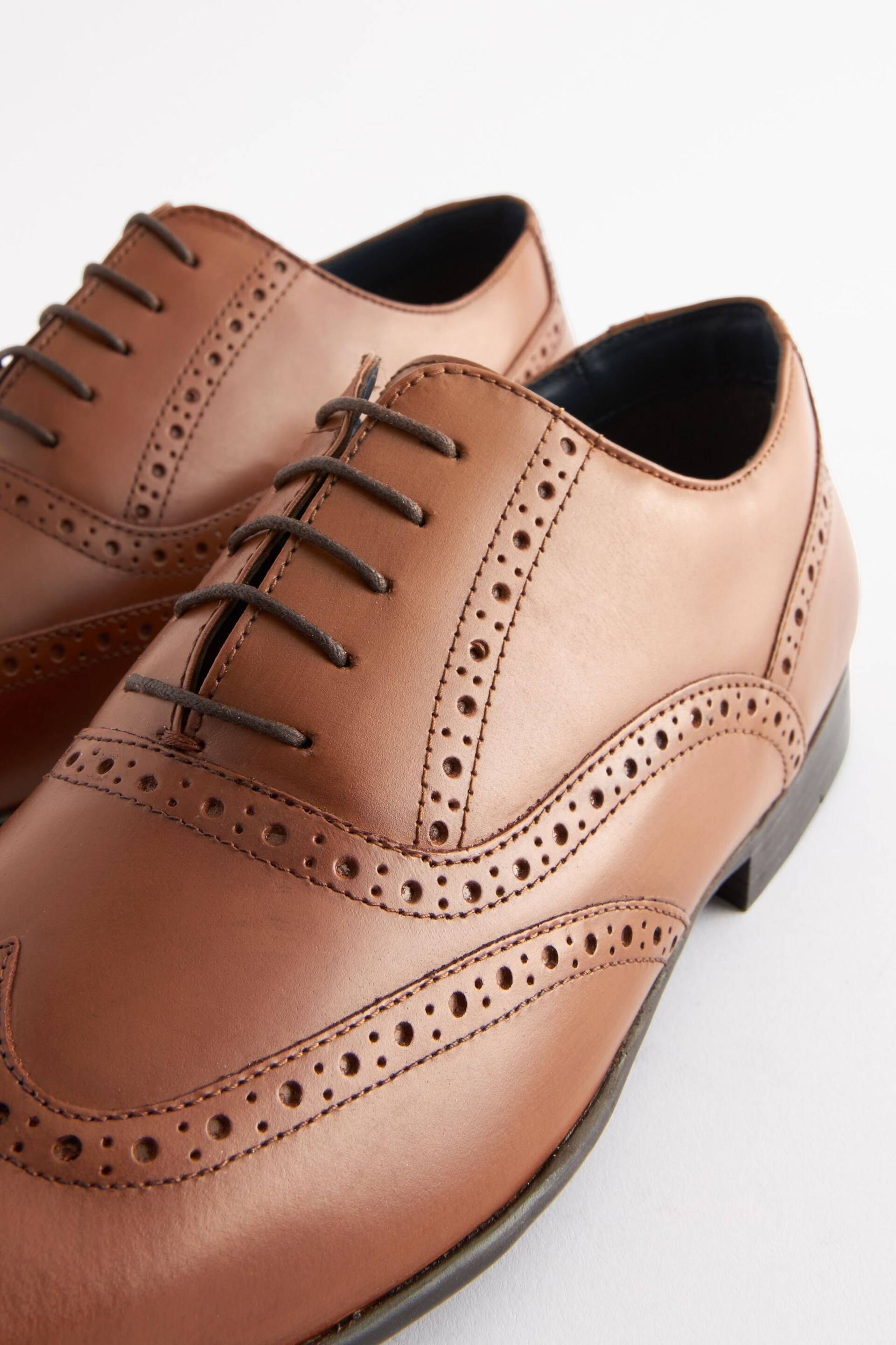 Tan Brown Wide Fit Leather Oxford Brogue Shoes - Image 3 of 6