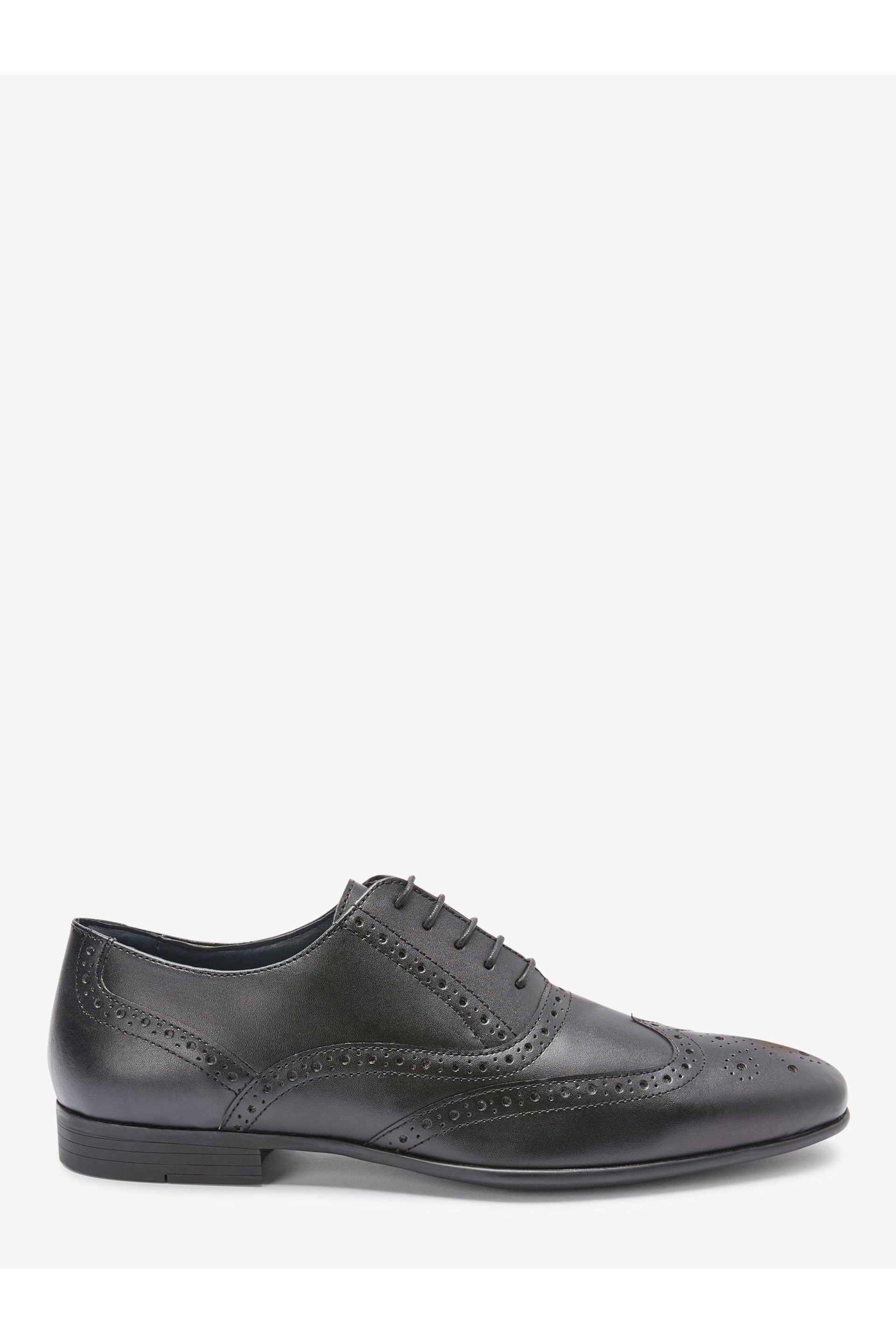 Black Wide Fit Leather Oxford Brogue Shoes - Image 1 of 6