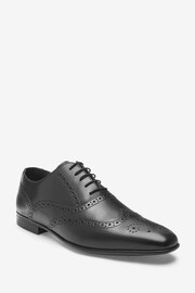 Black Wide Fit Leather Oxford Brogue Shoes - Image 2 of 6