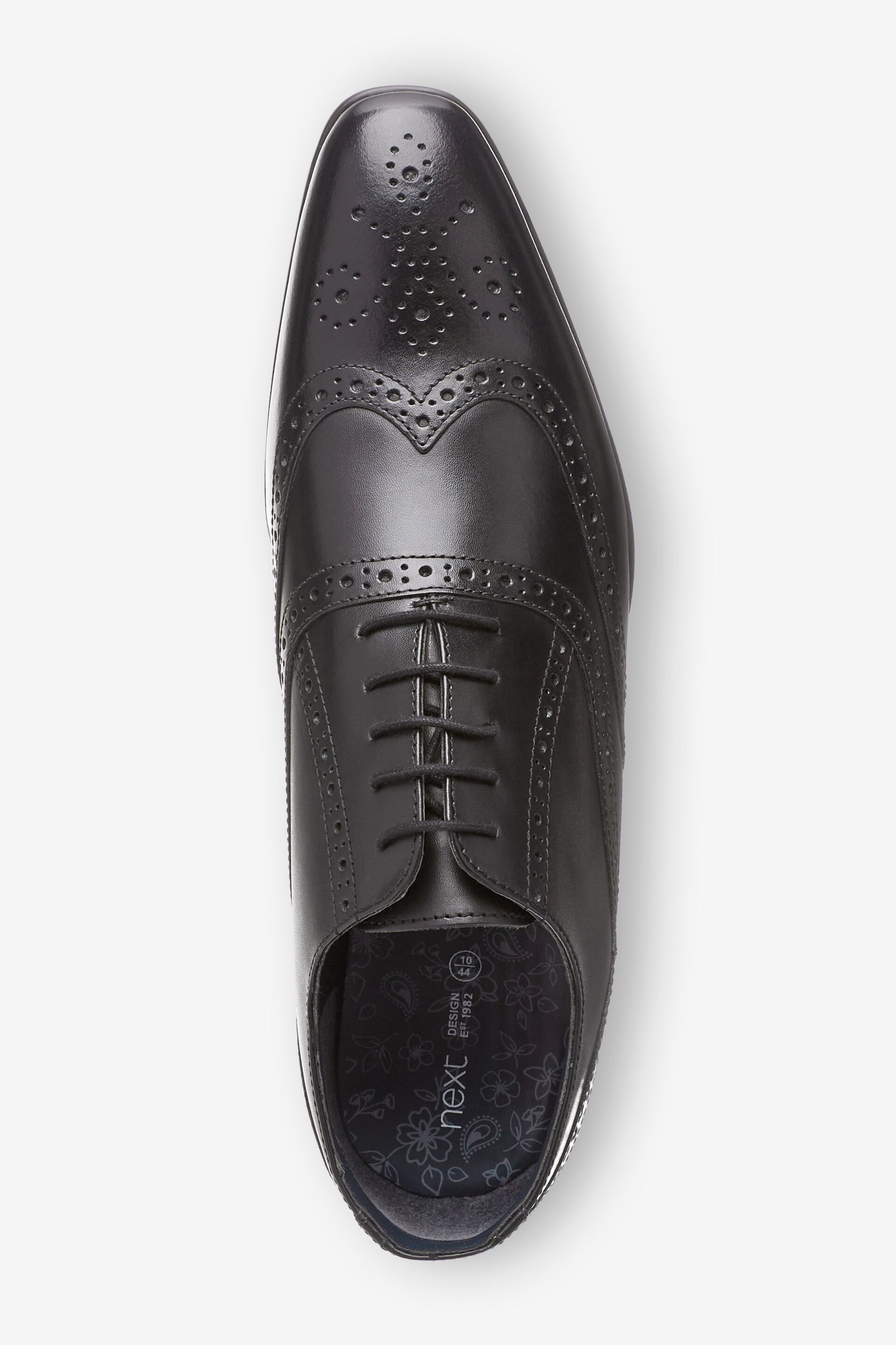 Black Wide Fit Leather Oxford Brogue Shoes - Image 3 of 6