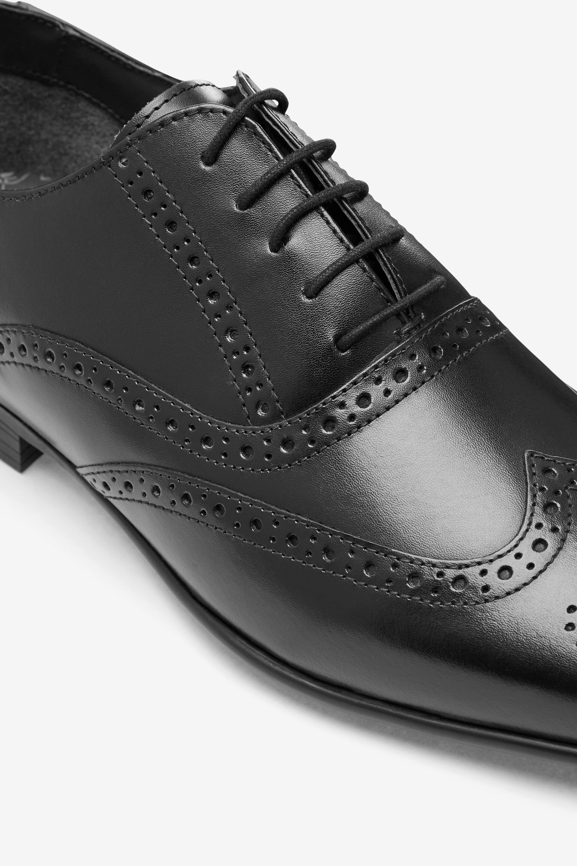 Black Wide Fit Leather Oxford Brogue Shoes - Image 4 of 6