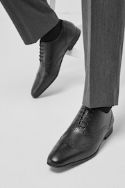 Black Wide Fit Leather Oxford Brogue Shoes - Image 5 of 6