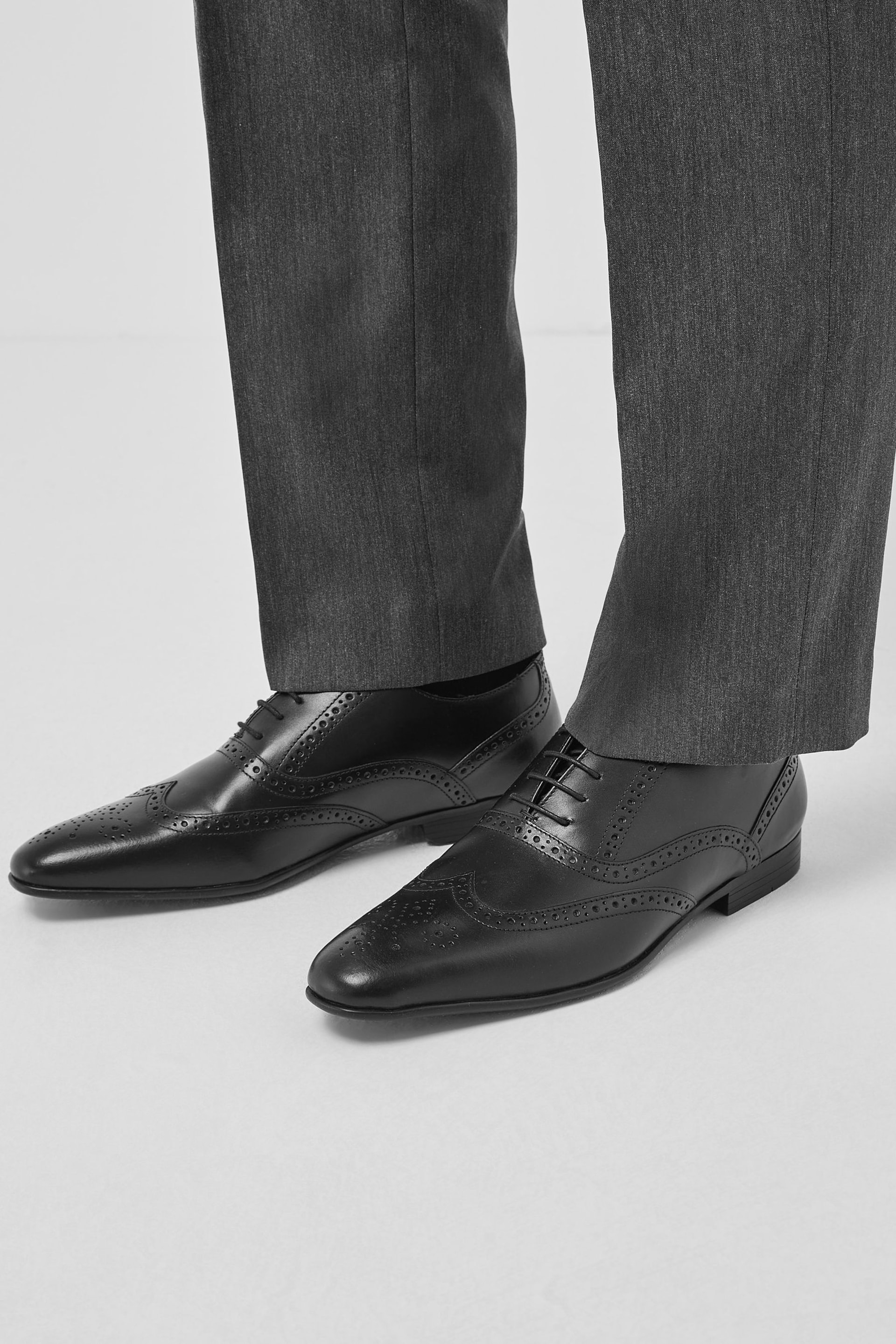 Black Wide Fit Leather Oxford Brogue Shoes - Image 6 of 6