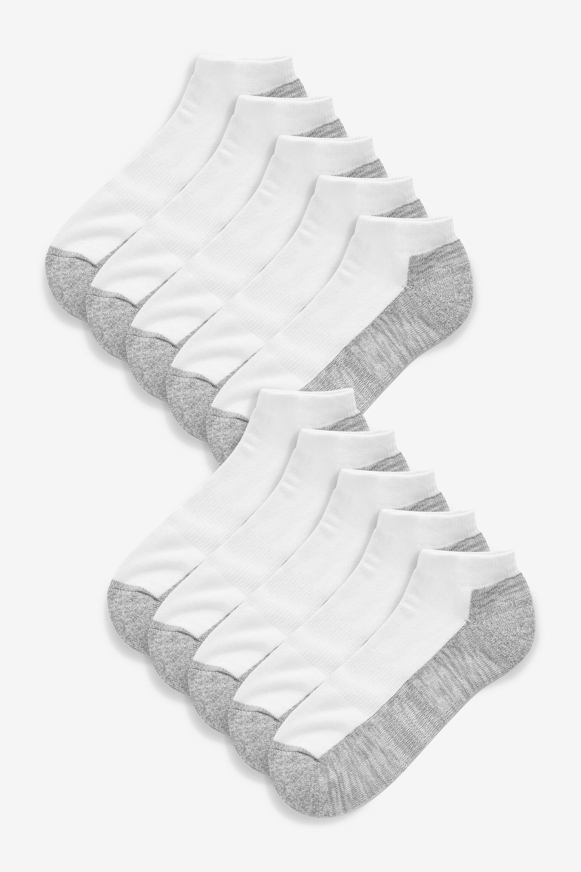 White/Grey 10 Pack Cushioned Trainers Socks - Image 1 of 6