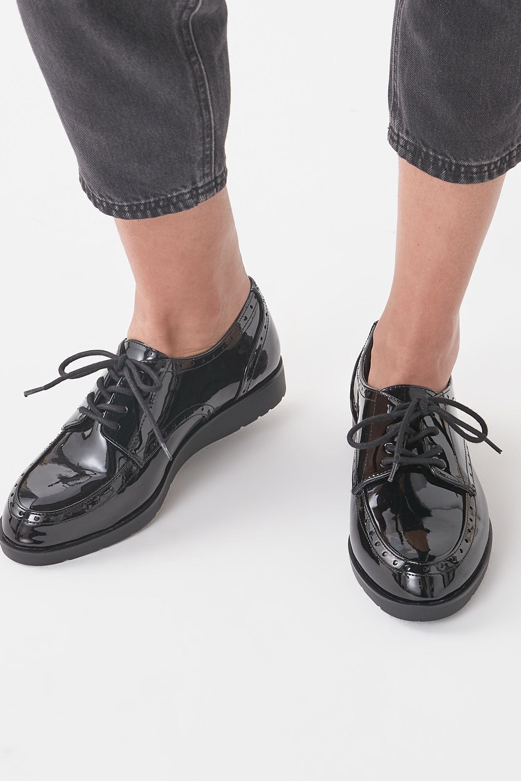 Buy Black Extra Wide Fit Forever Comfort EVA Lace Up Patent Shoes from Next Luxembourg