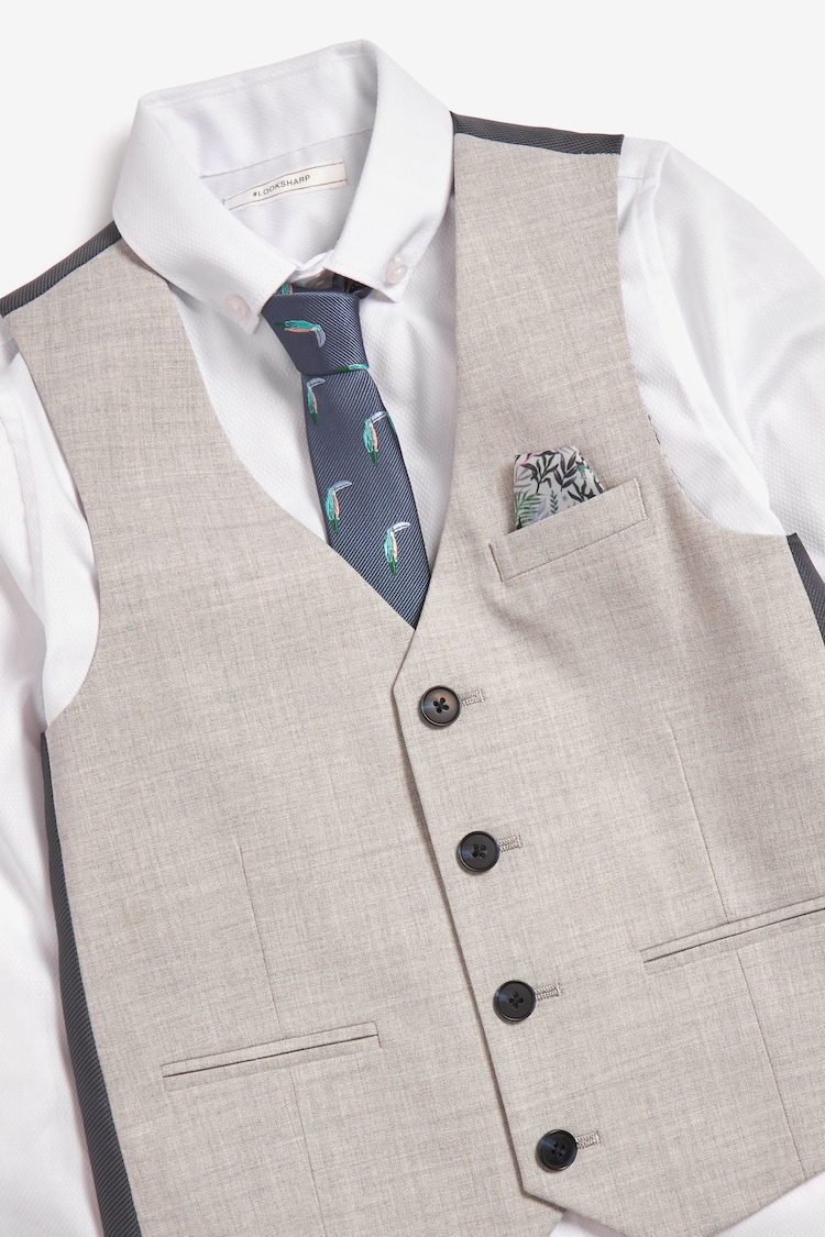 Grey Waistcoat, White Shirt & Tie Set Waistcoat (12mths-16yrs) - Image 3 of 3