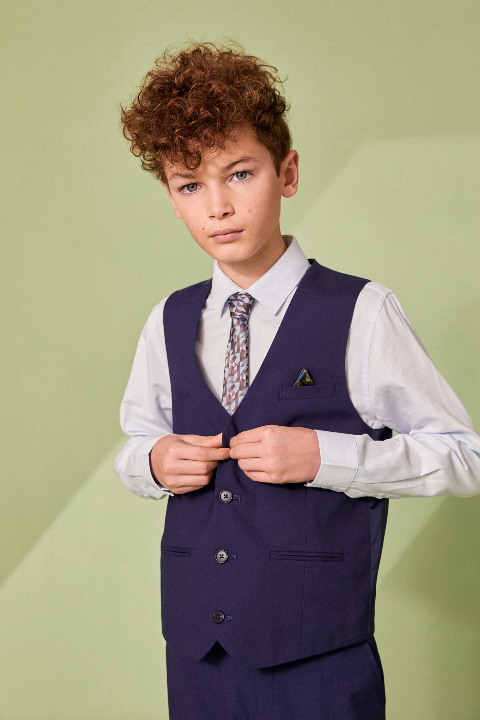 Navy Blue Waistcoat, Blue Shirt & Tie Set Waistcoat (12mths-16yrs) - Image 3 of 6