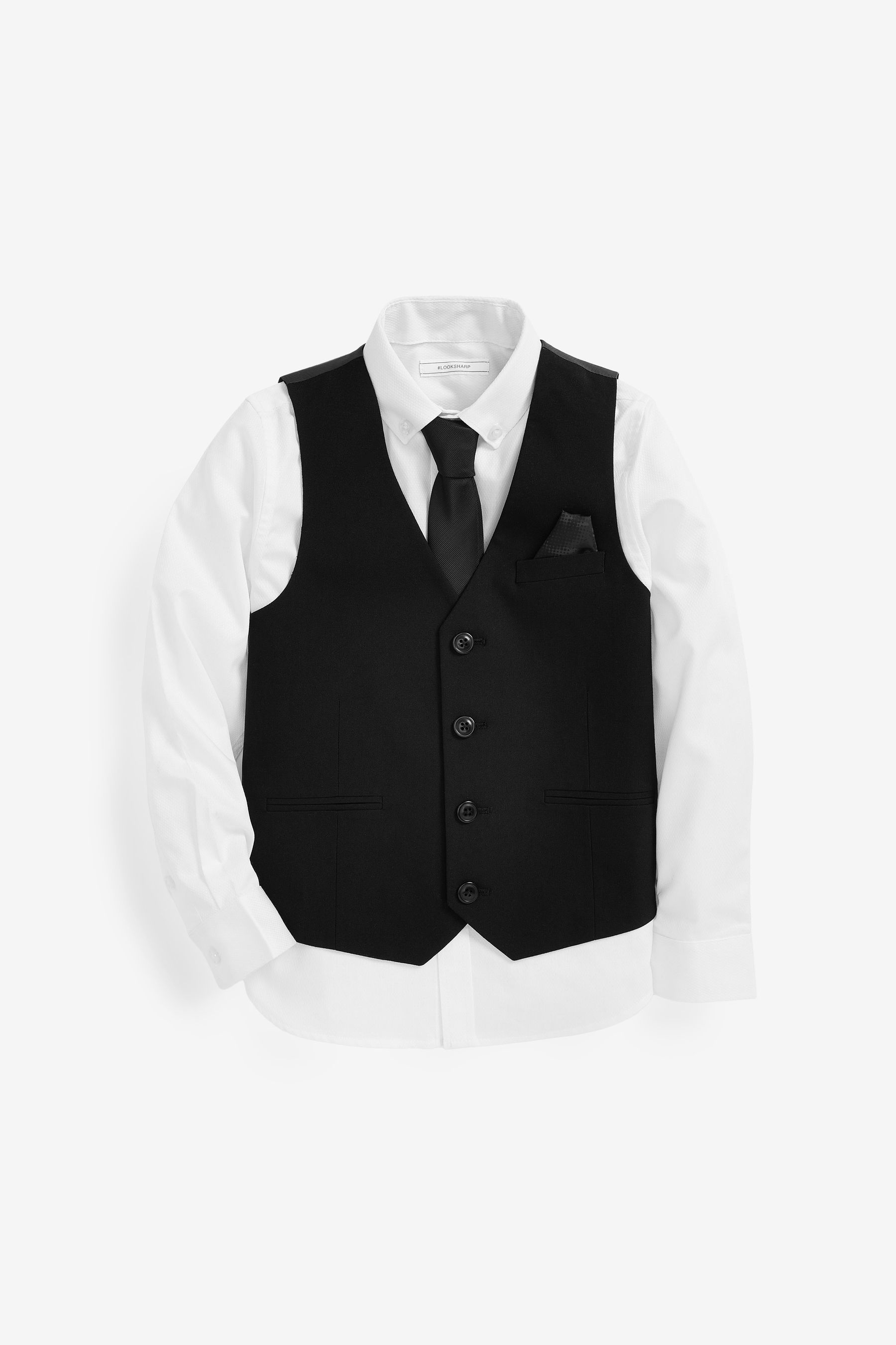 Buy Black Waistcoat Shirt Plain Tie Set Waistcoat 12mths 16yrs from the Next UK online shop