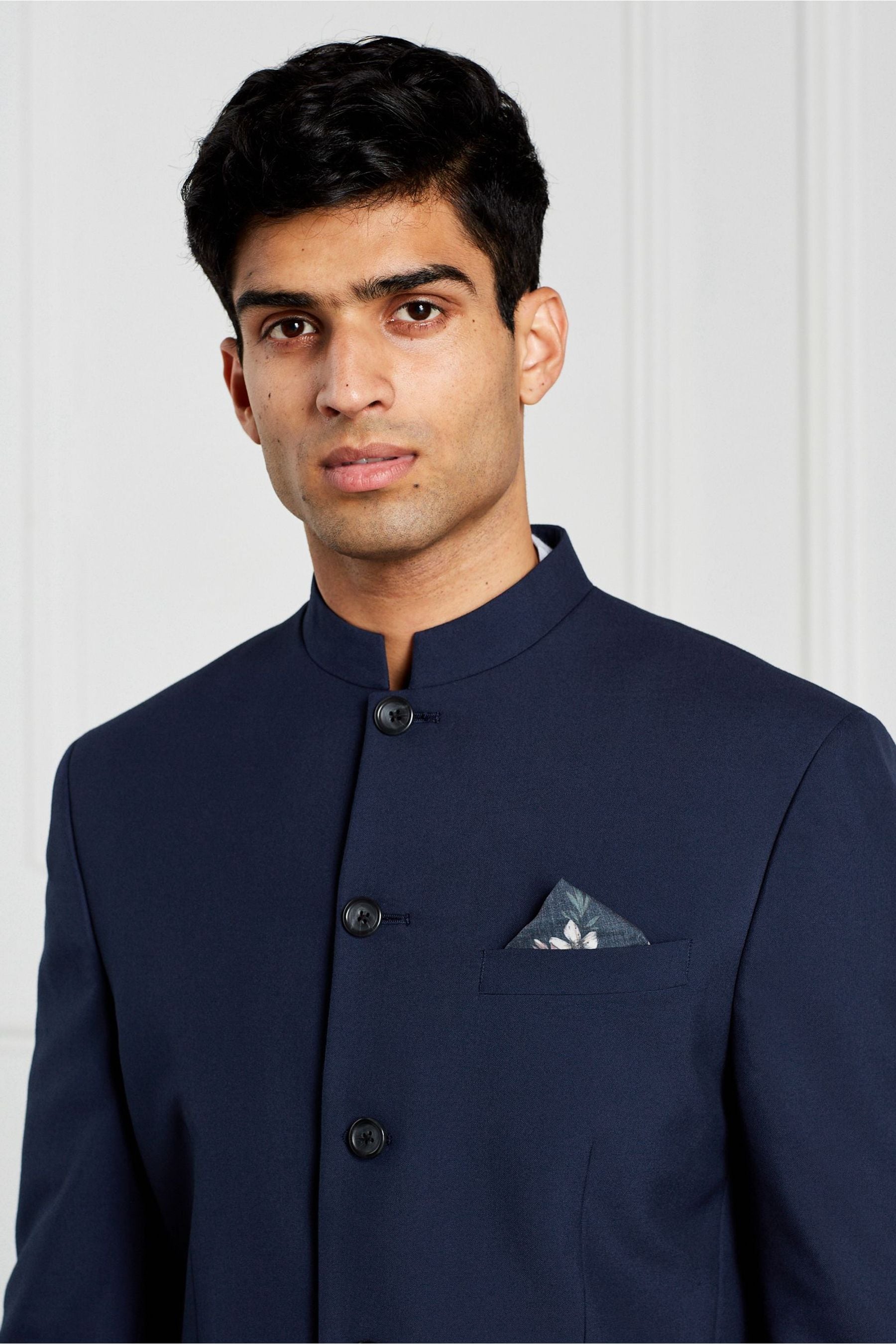 Buy Blue Slim Nehru Collar Suit Jacket from Next Luxembourg