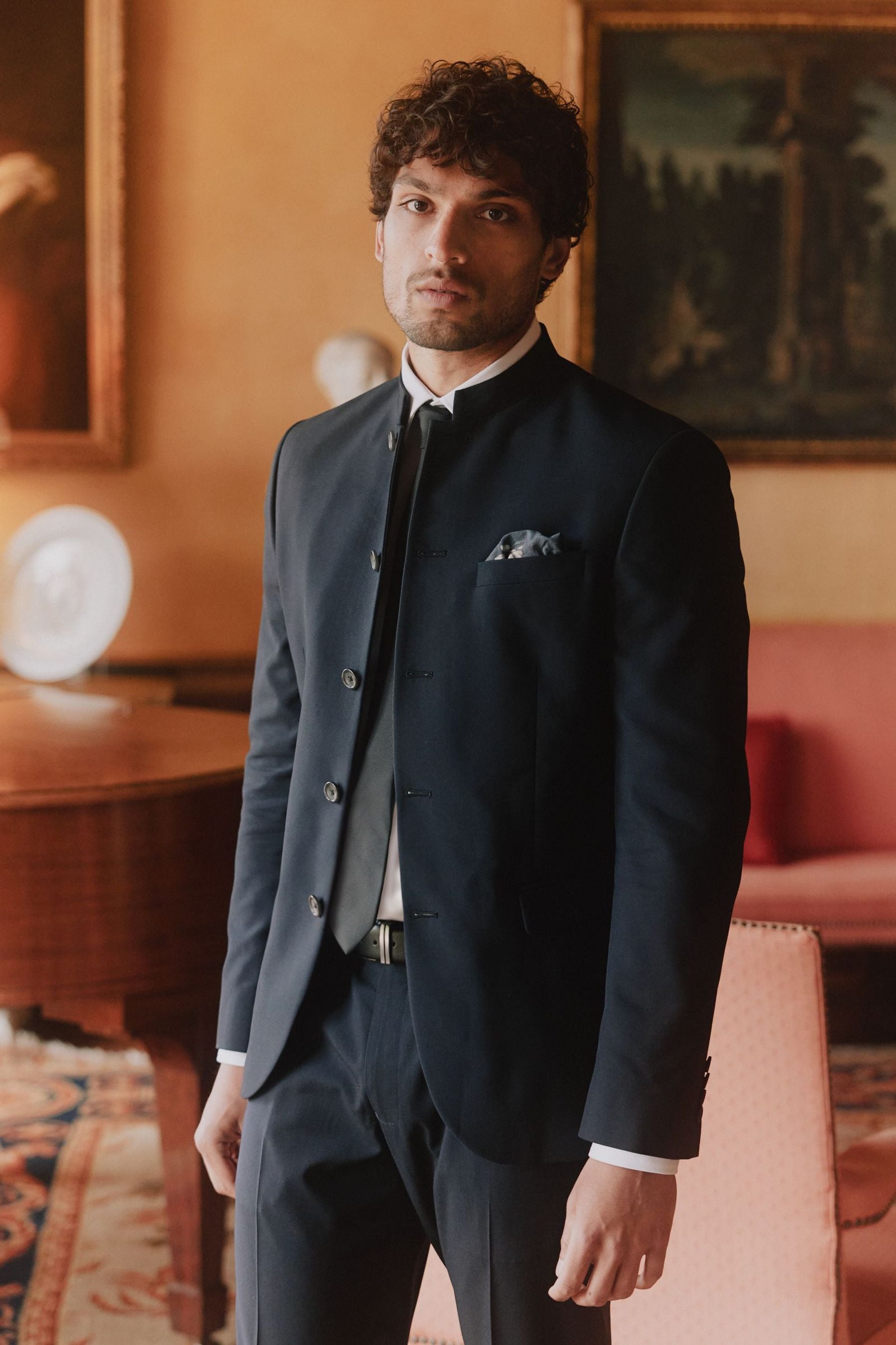 Buy Navy Slim Nehru Collar Suit Jacket from Next Austria
