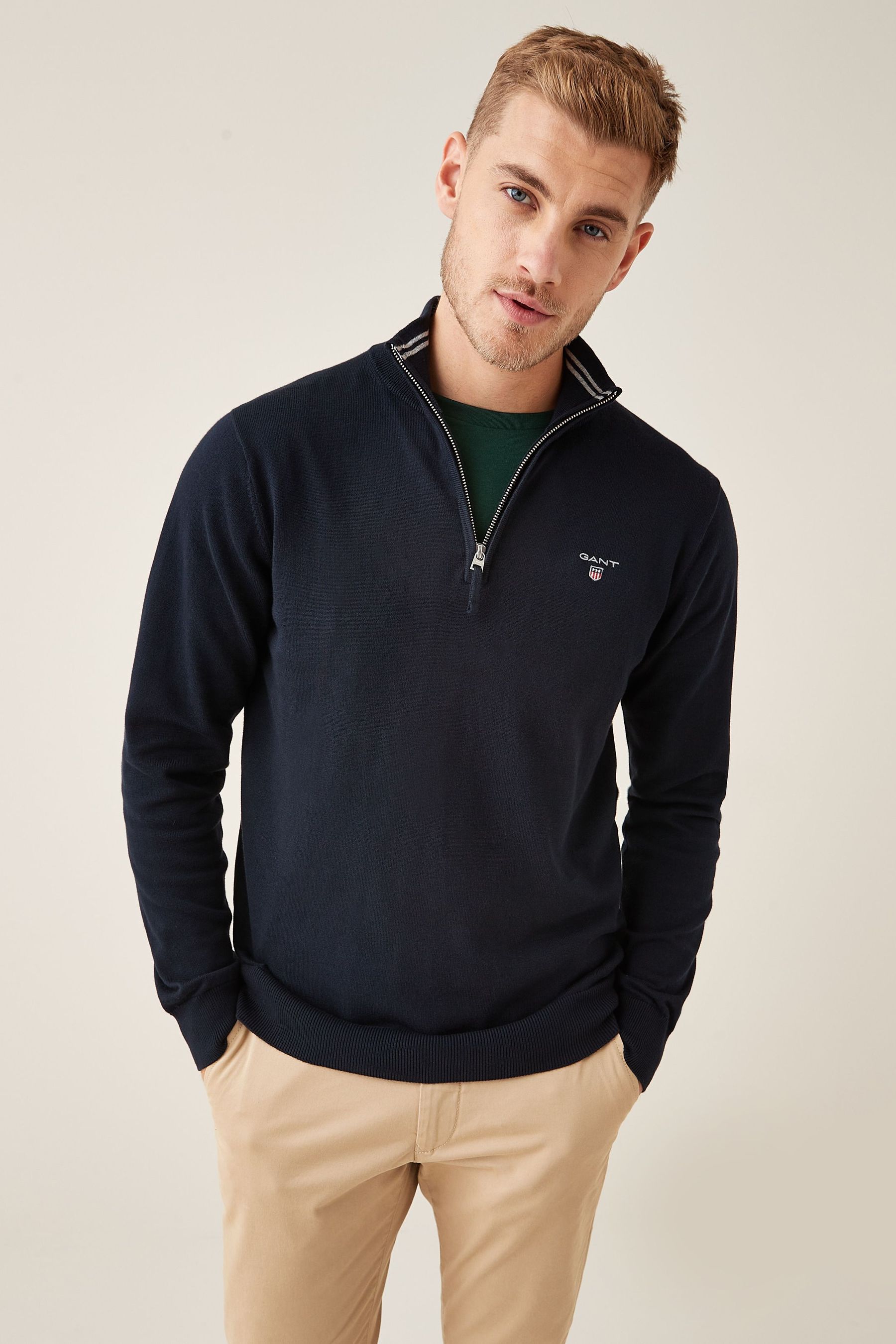 Buy GANT Blue Classic Cotton Half Zip Jumper from Next Luxembourg