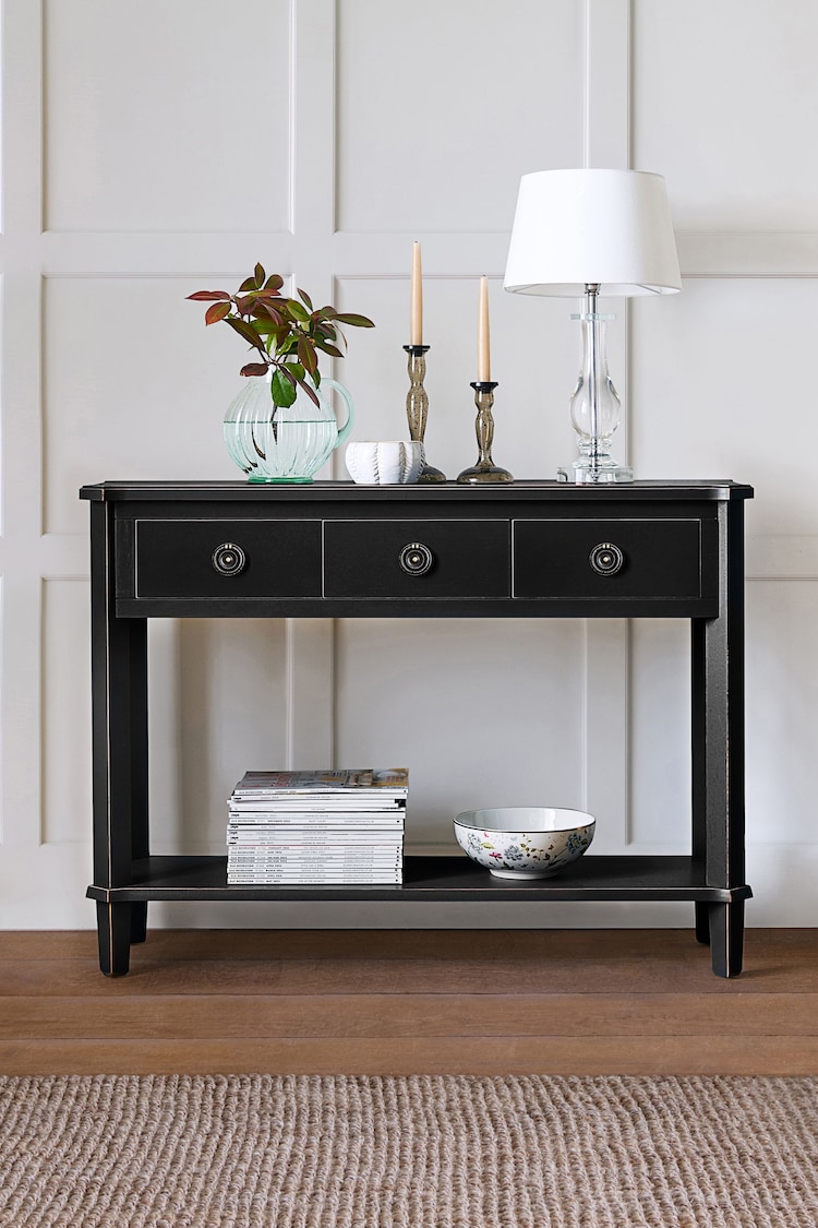 Laura Ashley Black Henshaw 3 Drawer Console Table - Image 1 of 6