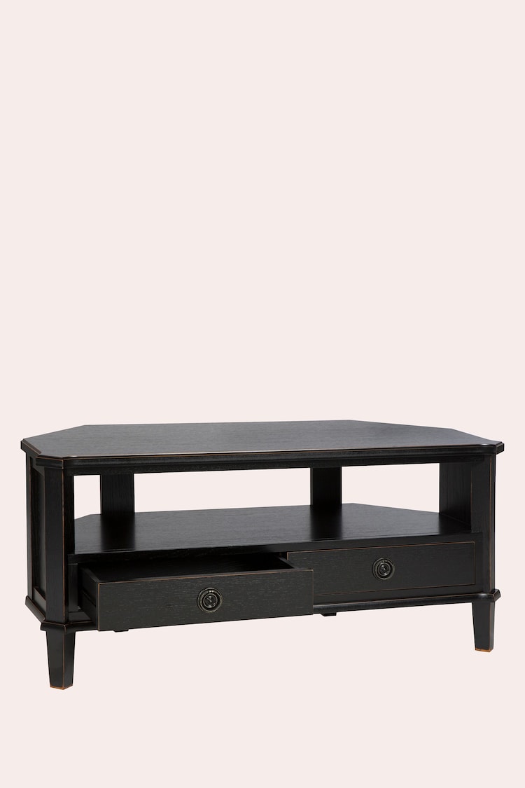 Laura Ashley Black Henshaw 2 Drawer Corner TV Stand - Image 8 of 8