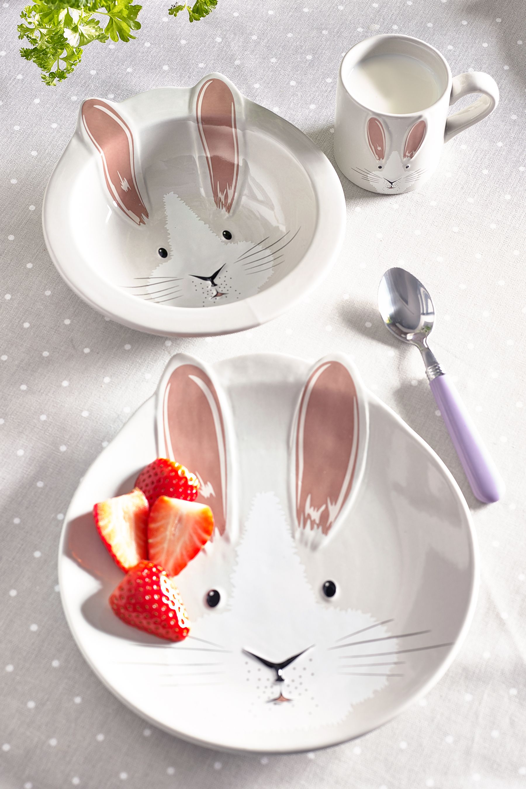 Buy Grey Rabbit Kids 3 Piece Ceramic Dinner Set from Next Luxembourg