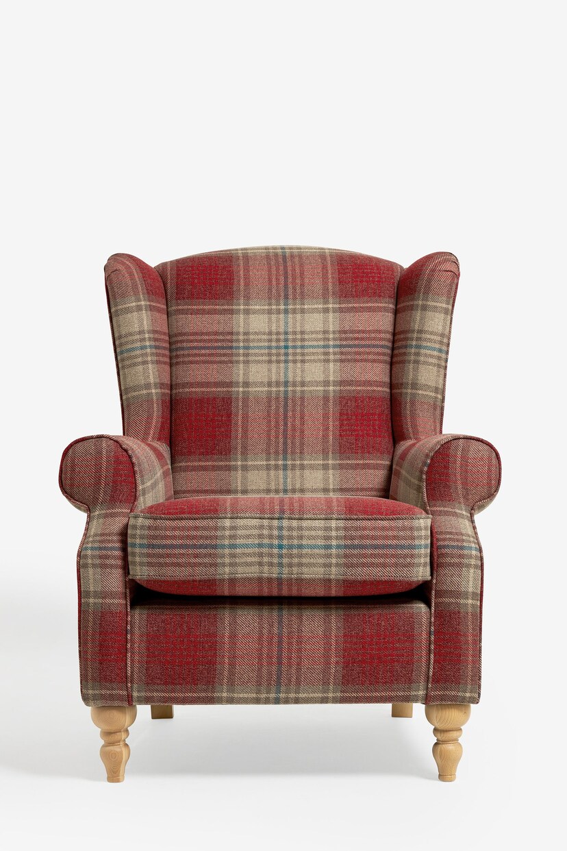 Versatile Check Stirling Red Sherlock Highback Armchair - Image 2 of 9