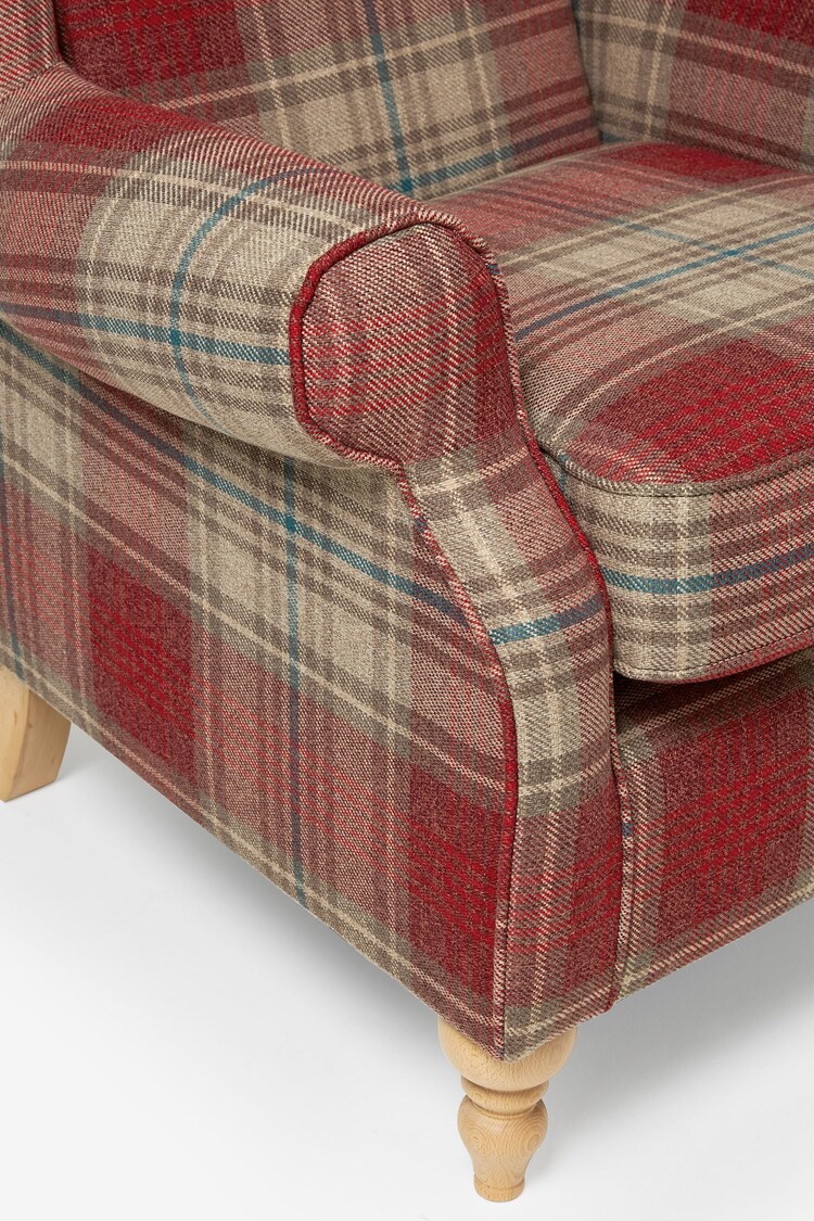 Versatile Check Stirling Red Sherlock Highback Armchair - Image 7 of 9