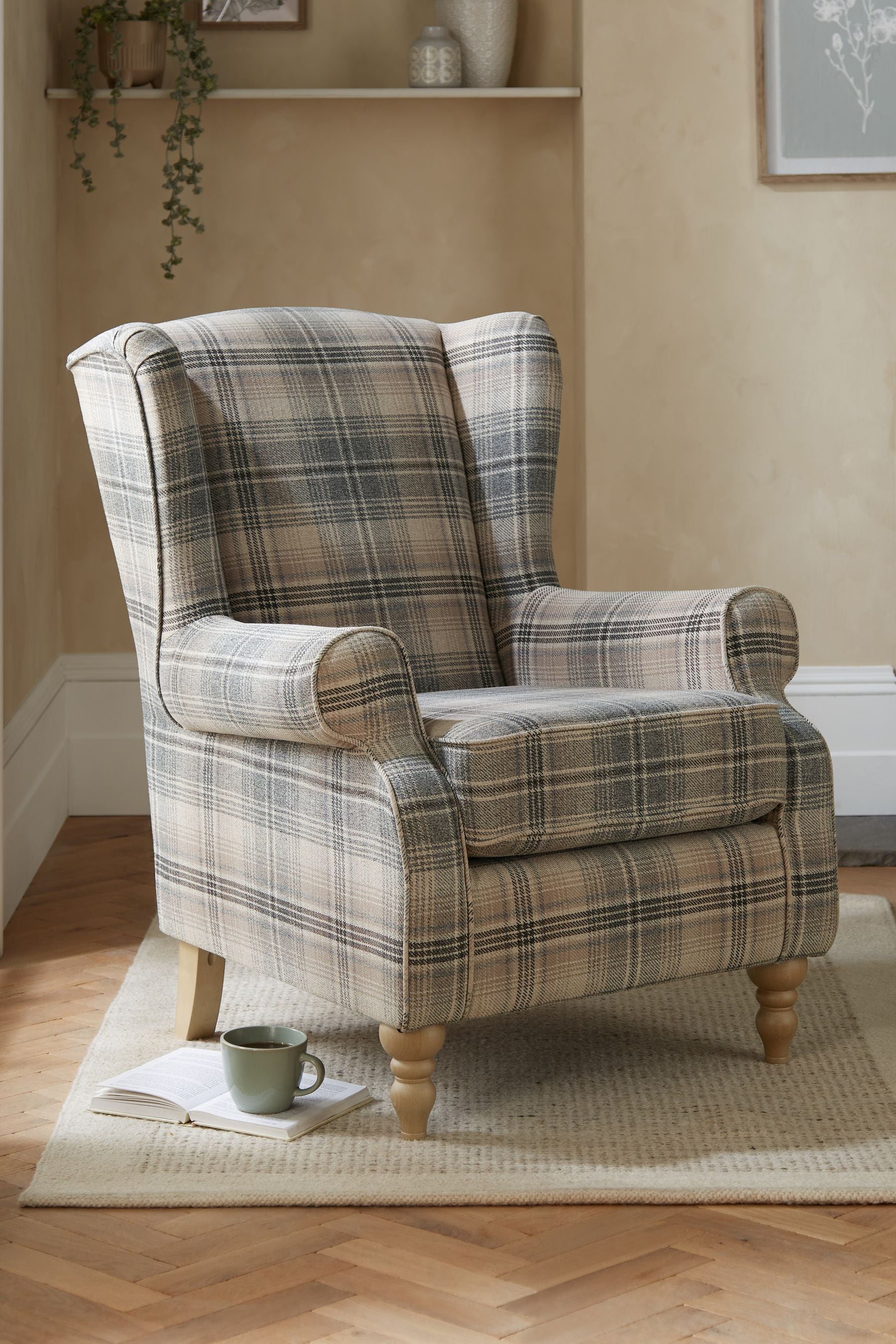 Buy Versatile Check Nevis Grey Sherlock Highback Armchair from the Next UK online shop