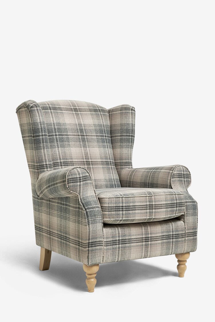 Versatile Check Nevis Grey Sherlock Highback Armchair - Image 5 of 10