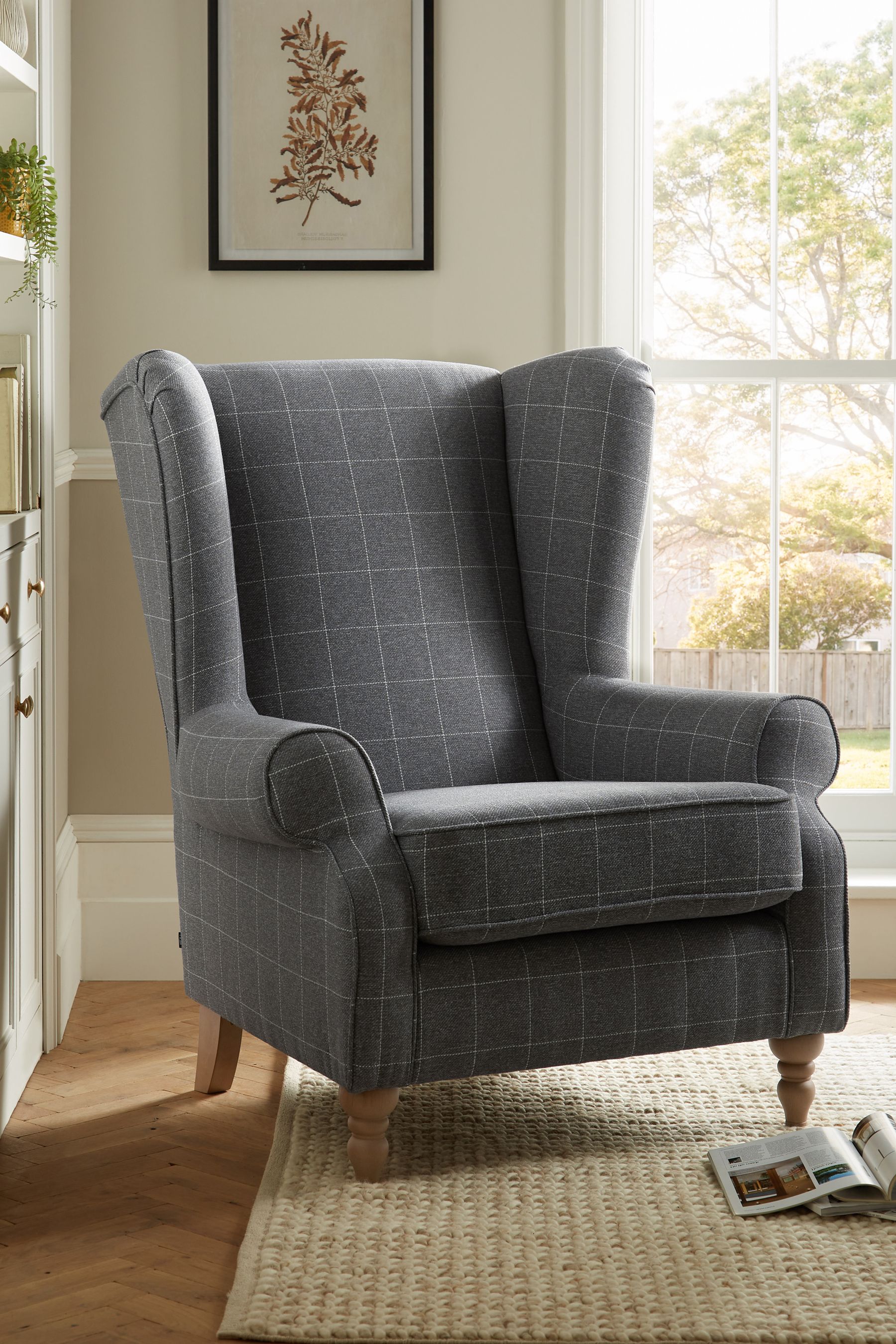 Buy Tweedy Check Lawson Mid Grey Grande Sherlock Highback Armchair from the Next UK online shop