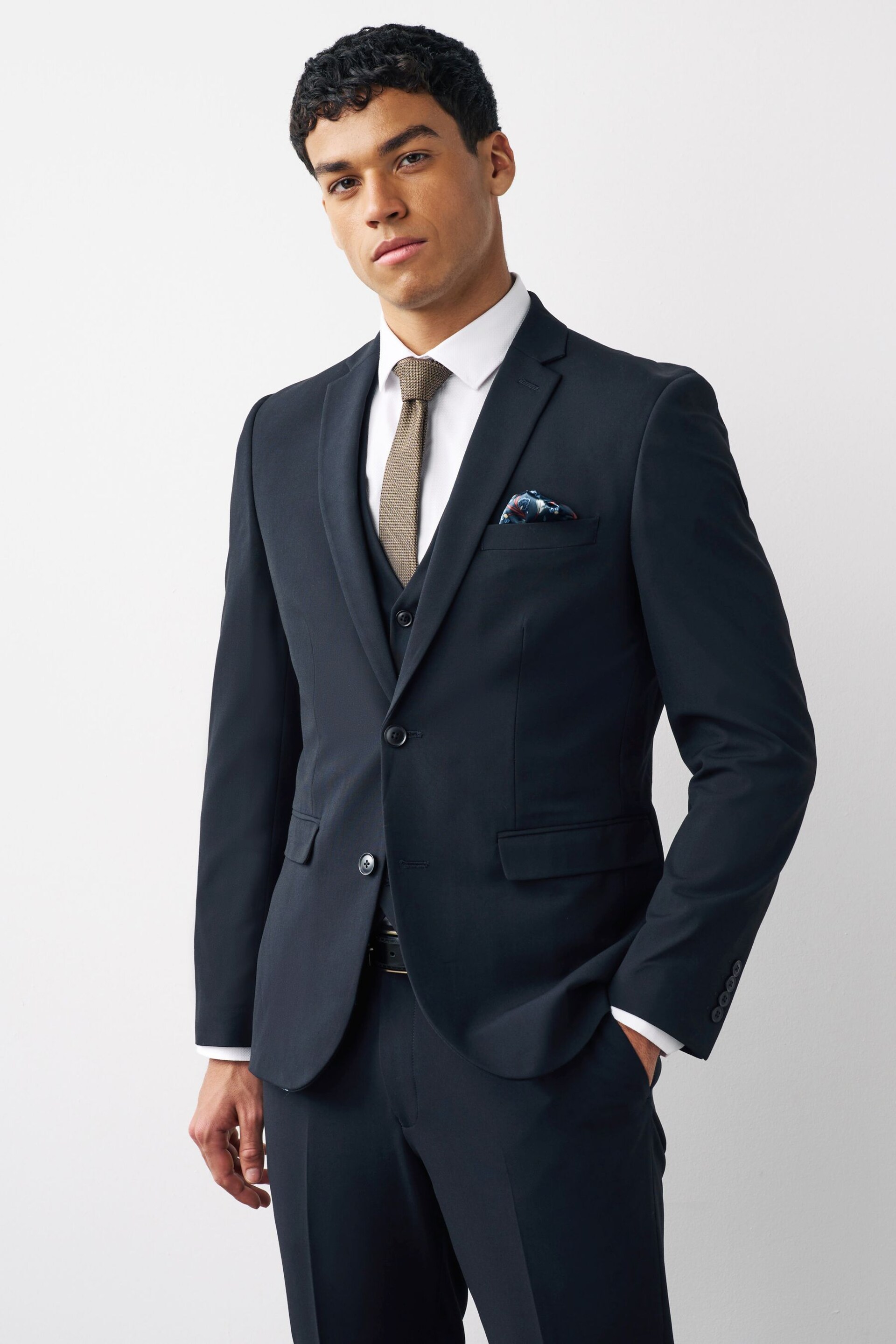 Navy Blue Slim Motionflex Stretch Suit: Jacket - Image 1 of 12