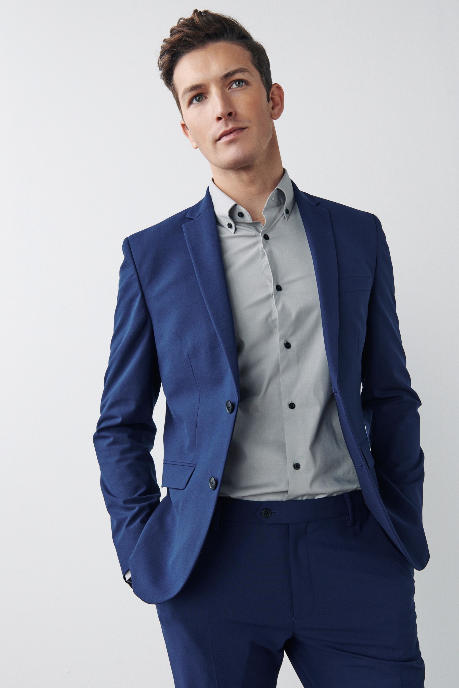 Bright blue slim fit suit top
