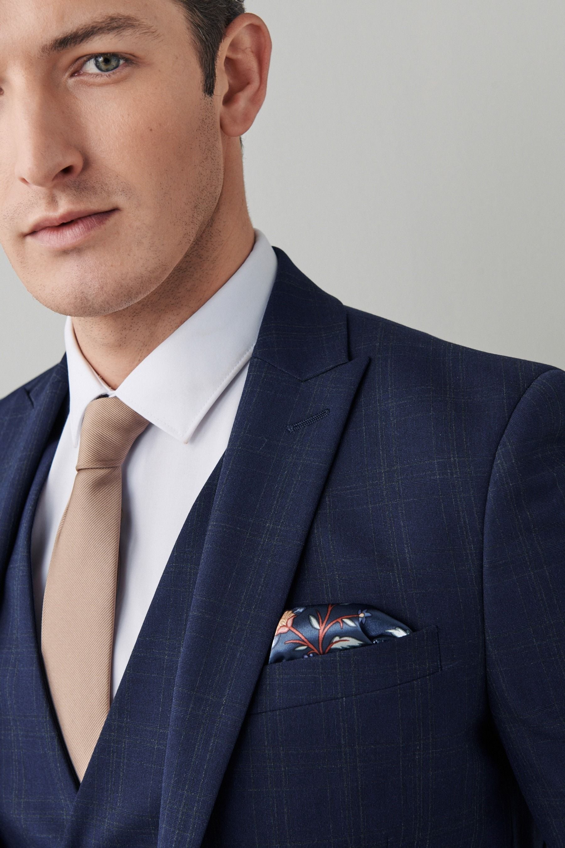 Buy Navy Slim Motion Flex Stretch Check Suit Jacket from Next Luxembourg