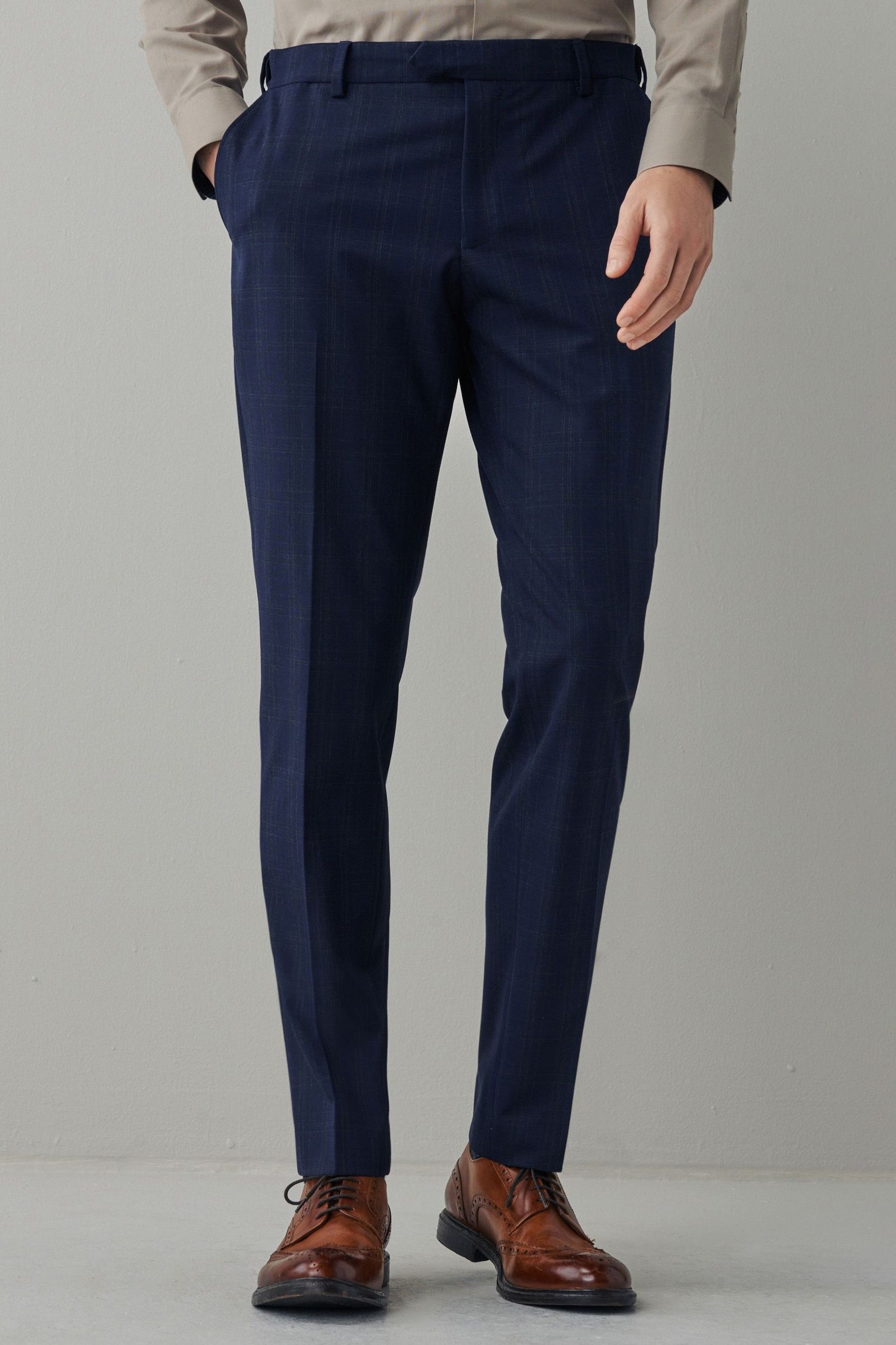 Buy Navy Blue Super Skinny Fit Motion Flex Stretch Check Suit Trousers from Next Luxembourg