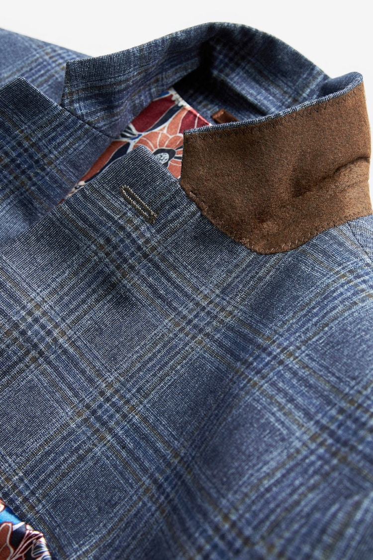 Blue Textured Check Slim Fit Suit: Jacket - Image 6 of 6