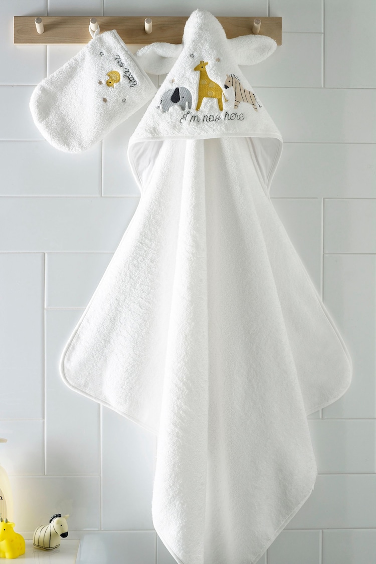 White Safari Newborn Cotton Hooded Baby Towel - Image 5 of 5