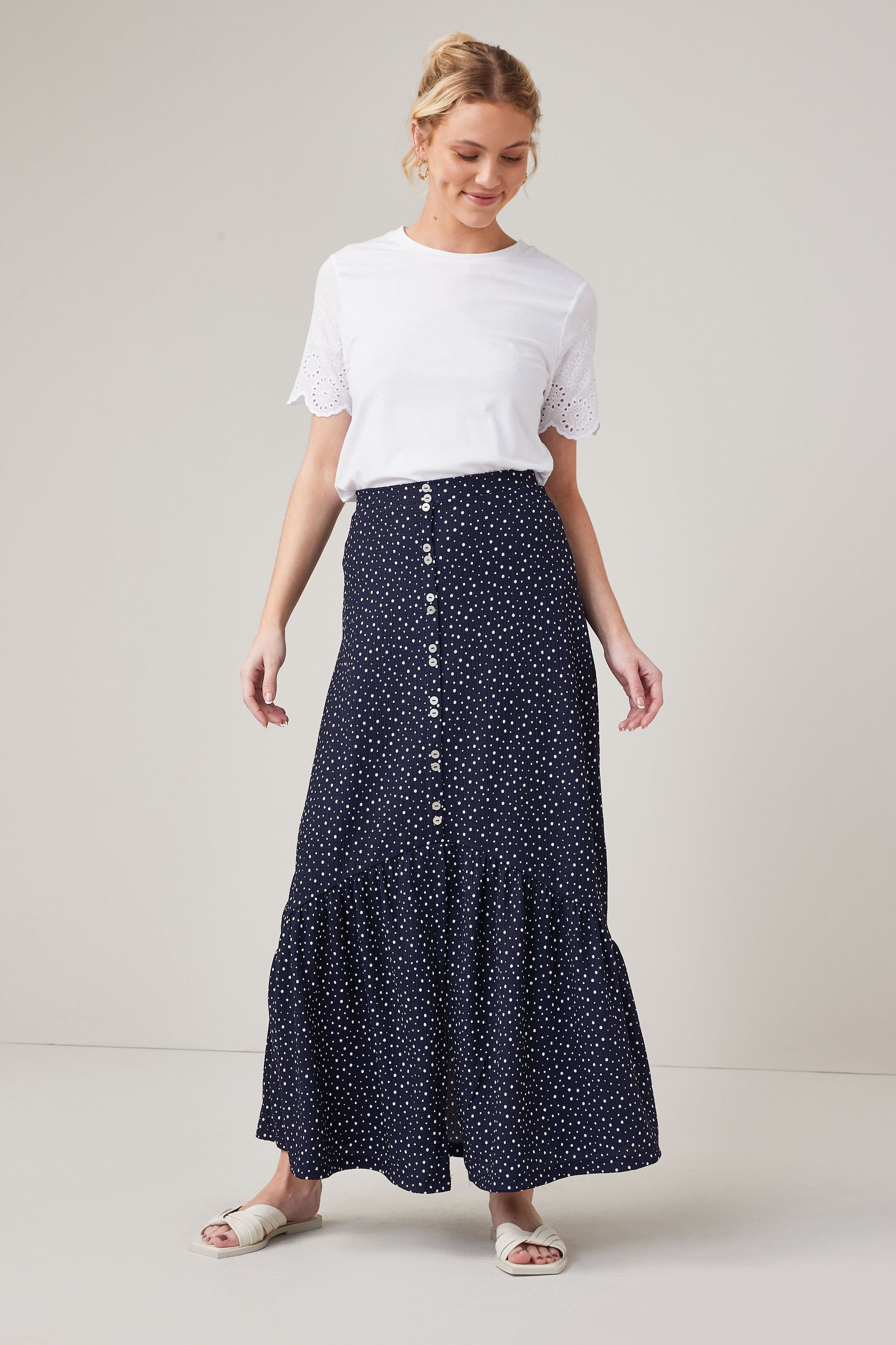 Buy Navy Blue Spot Jersey Maxi Skirt from Next Ireland