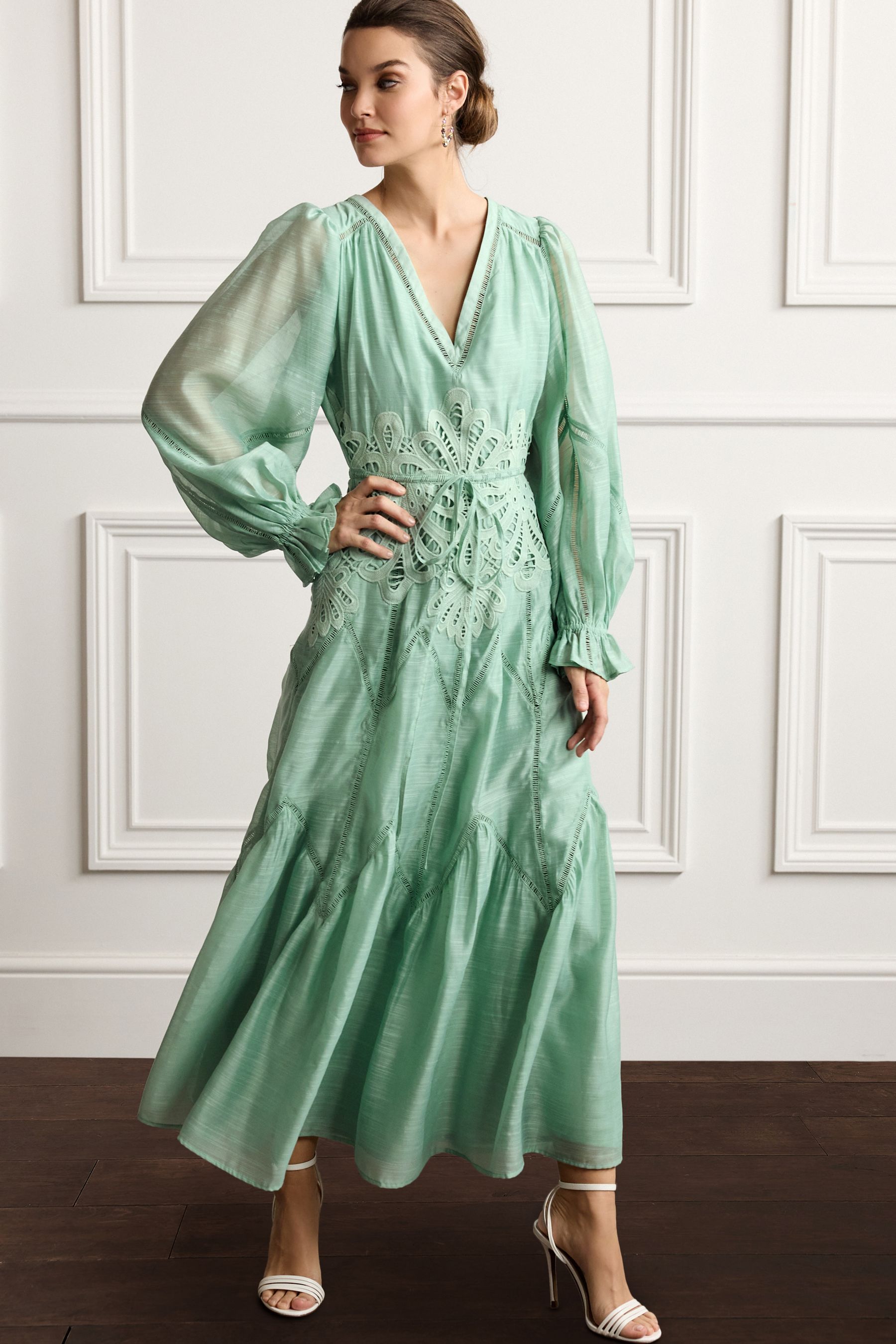 Buy Light Green Lace Waist Dress from Next Luxembourg