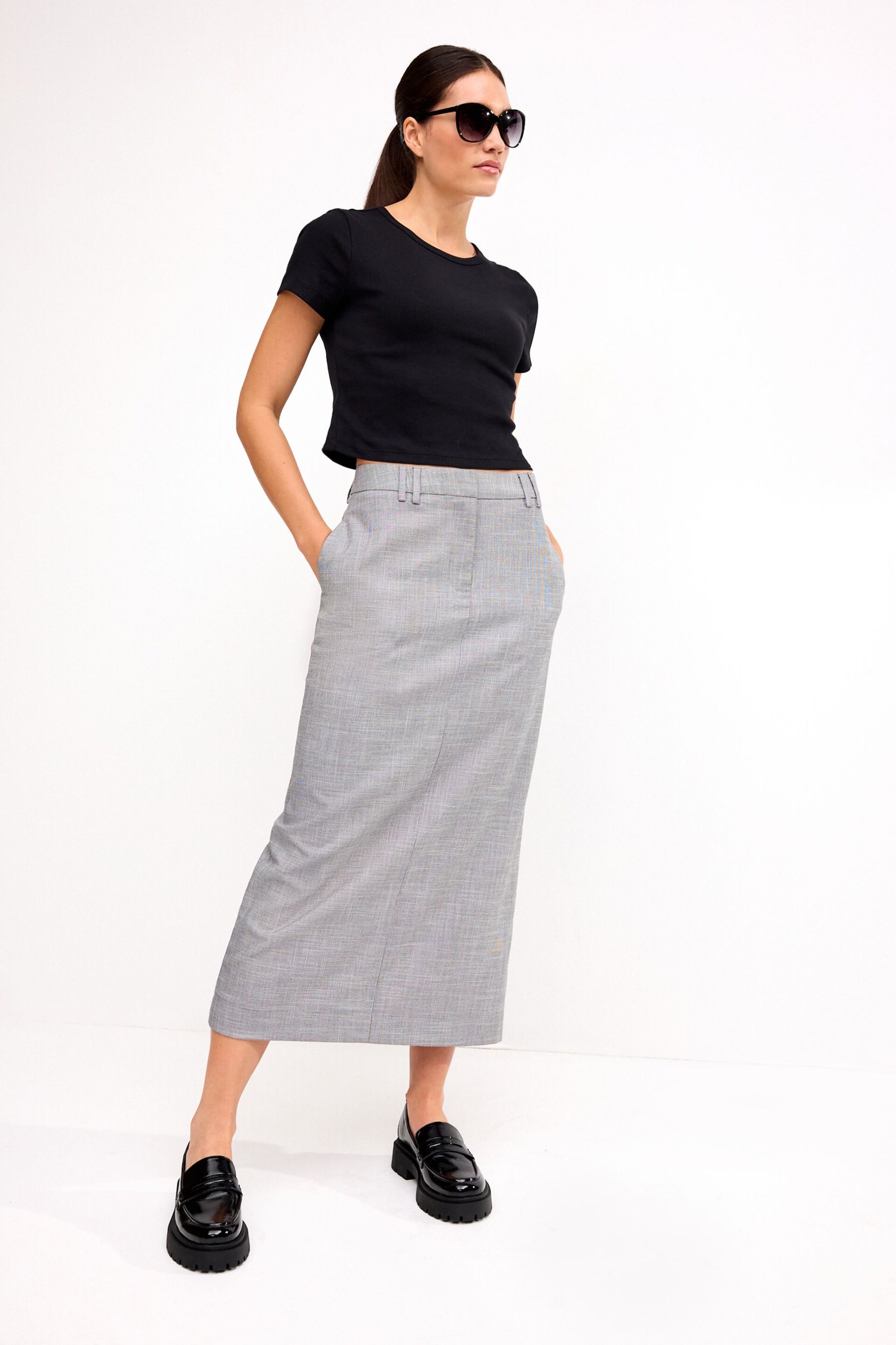 Black/White Tailored Check Column Skirt - Image 2 of 7