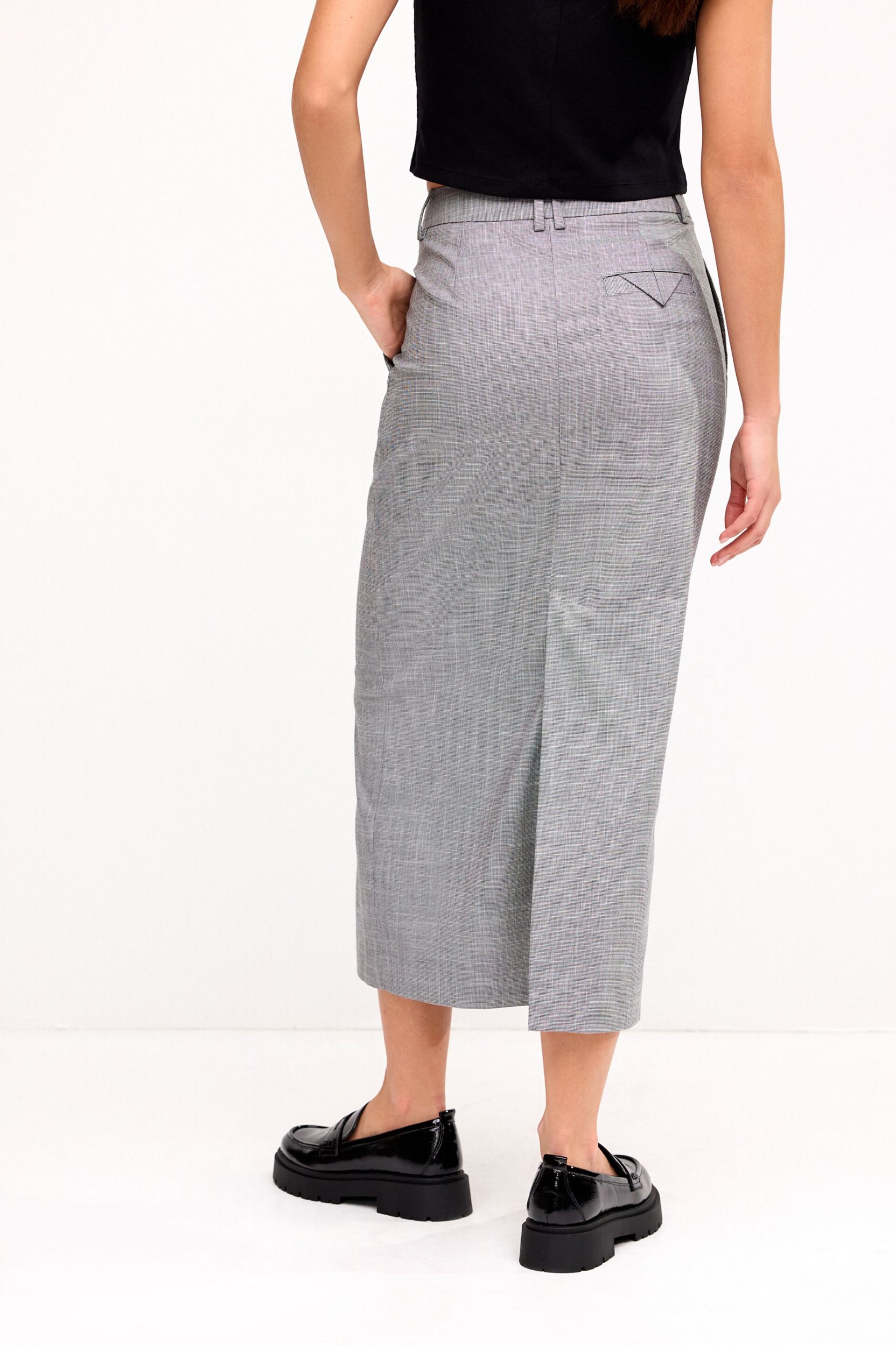 Black/White Tailored Check Column Skirt - Image 4 of 7