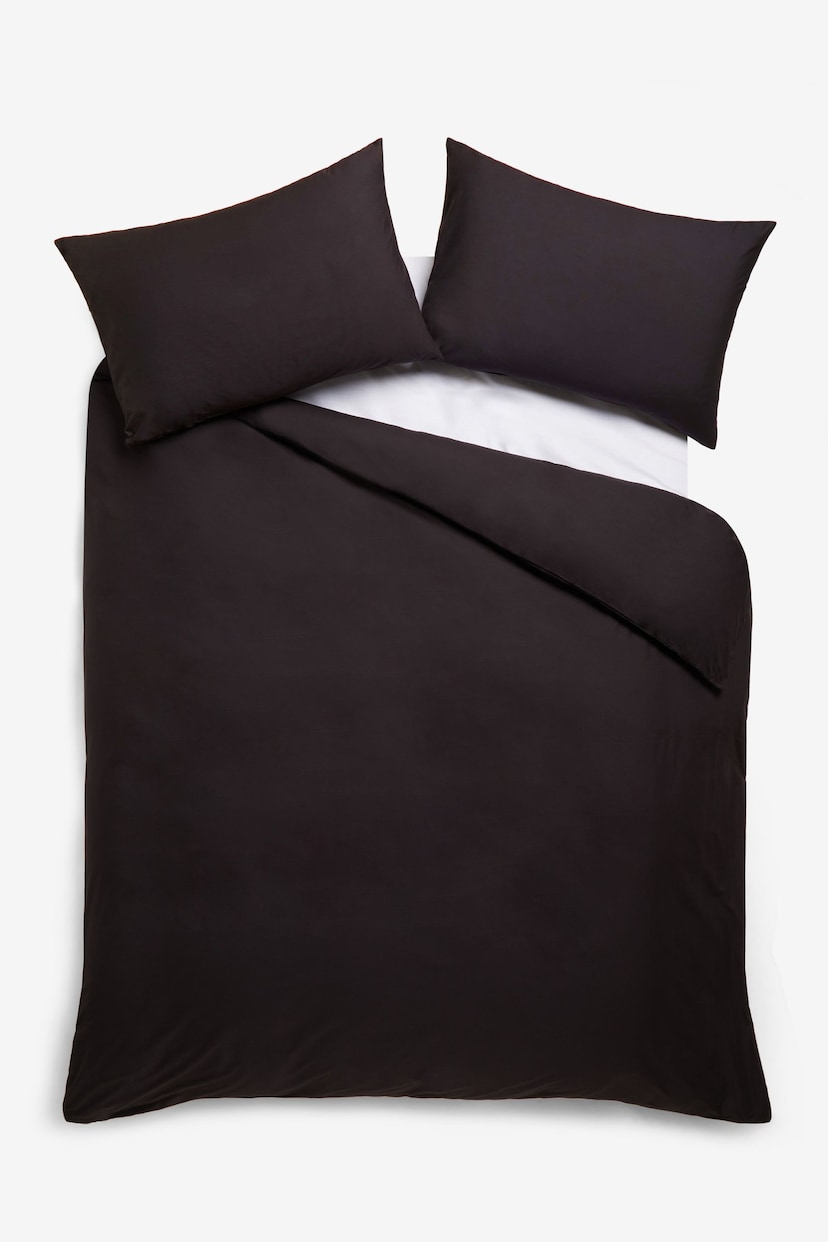 Black Cotton Rich Plain Duvet Cover and Pillowcase Set - Image 2 of 4