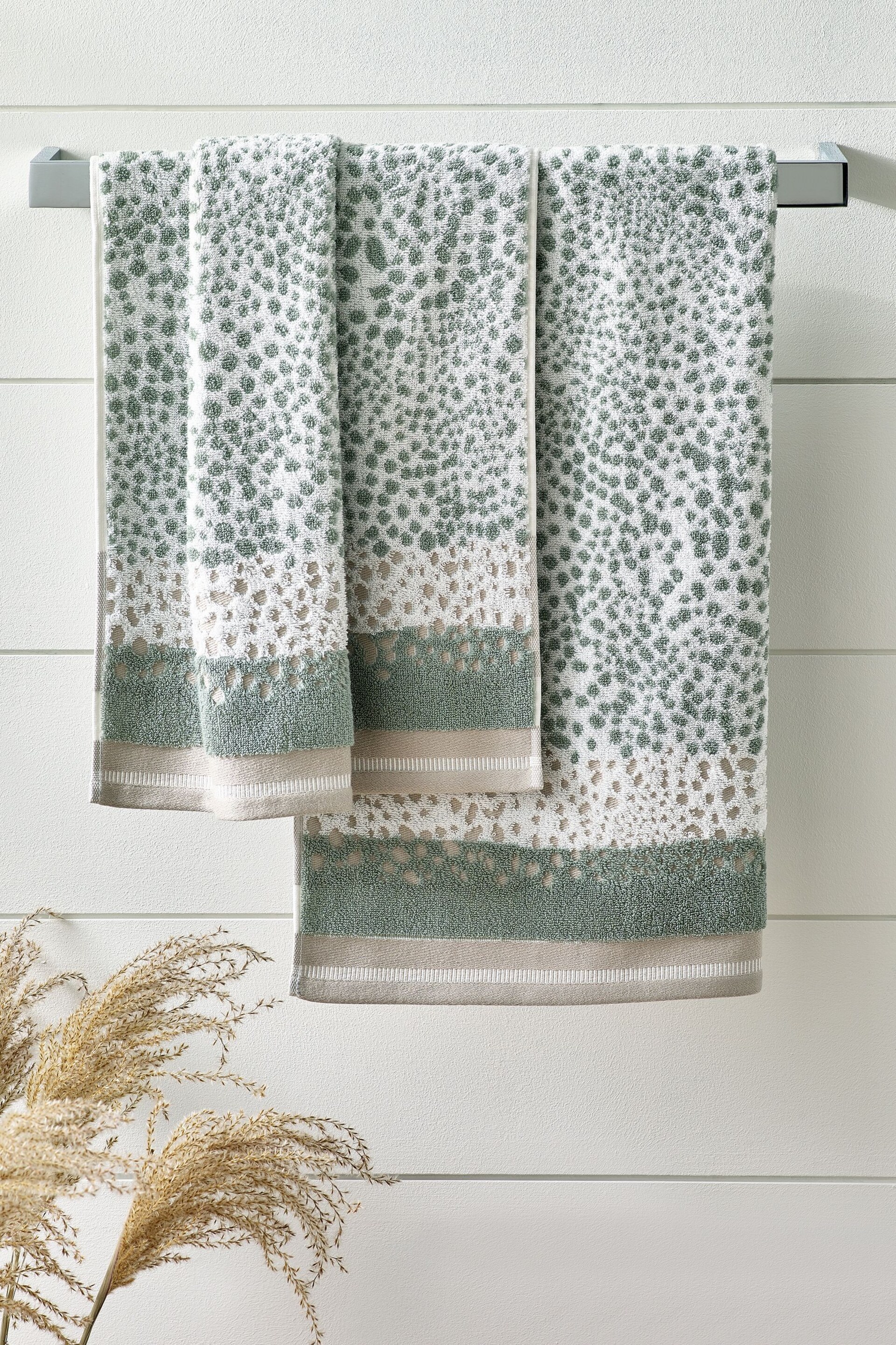 Sage Green Set of 2 Hand Polka Dot Towels - Image 2 of 5