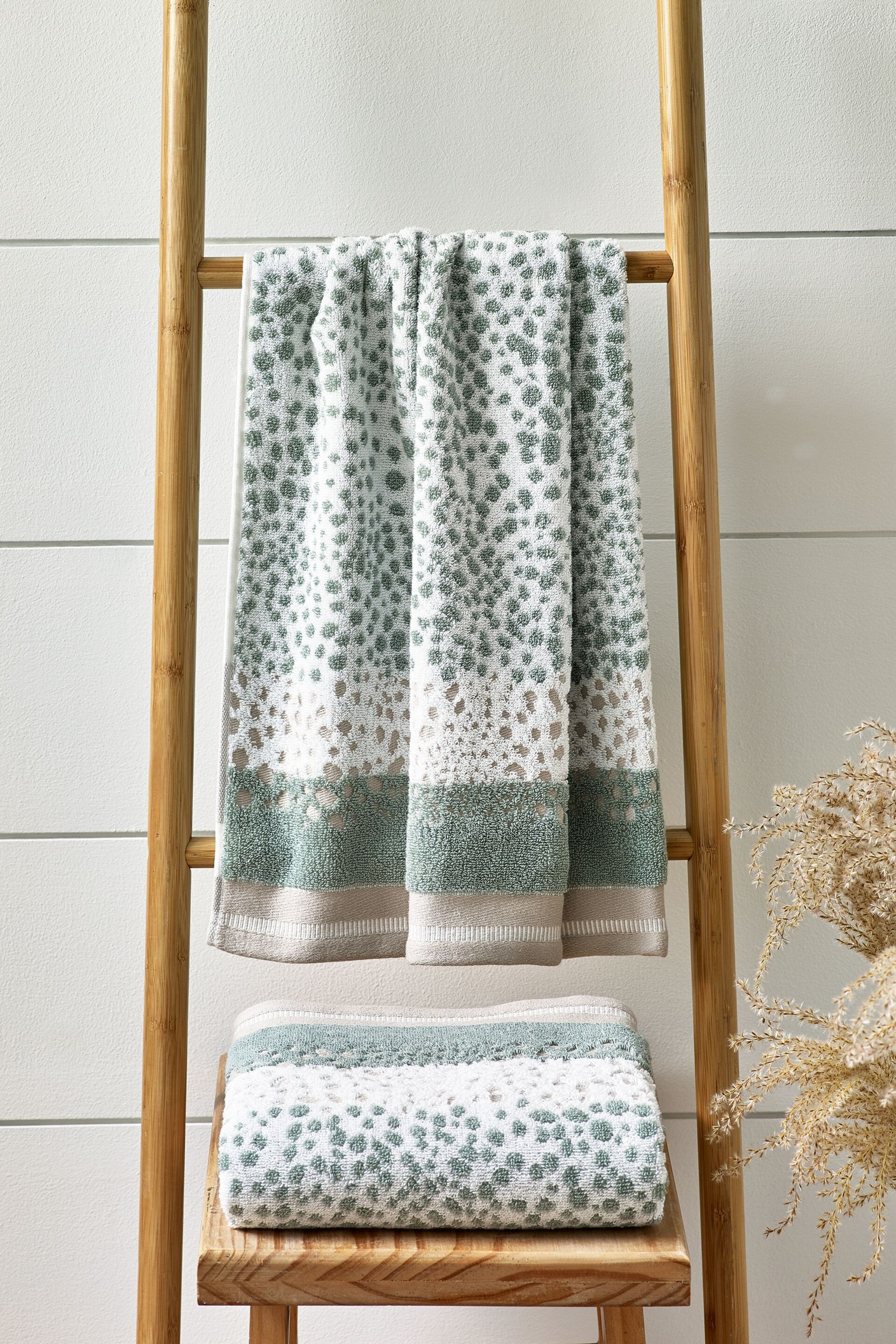 Sage Green Set of 2 Hand Polka Dot Towels - Image 3 of 5