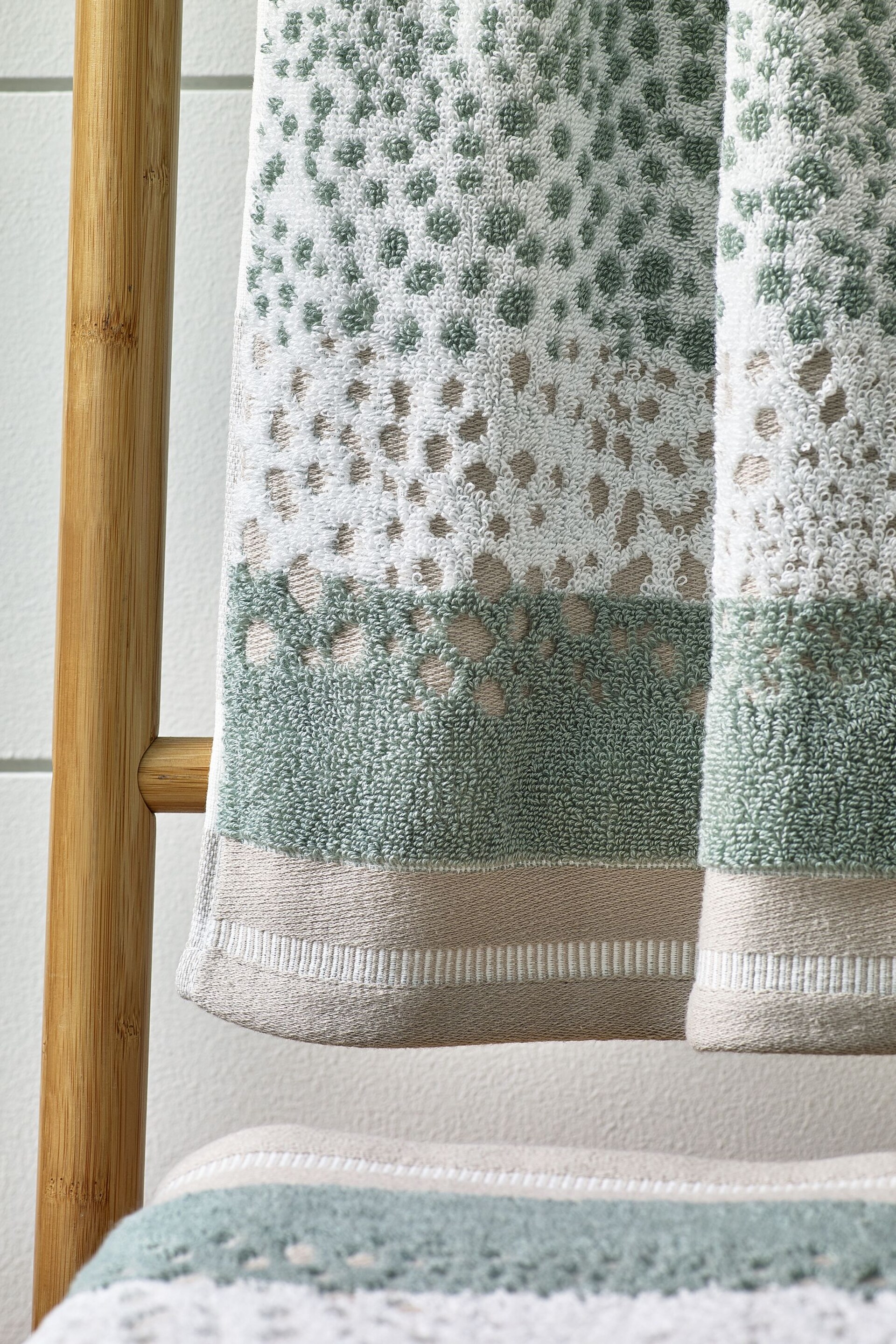 Sage Green Set of 2 Hand Polka Dot Towels - Image 4 of 5