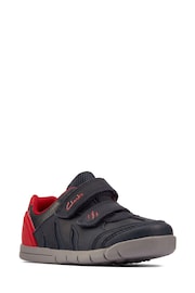 Clarks Navy Blue/Red Multi Fit Leather Dinosaur Trainers - Image 3 of 7
