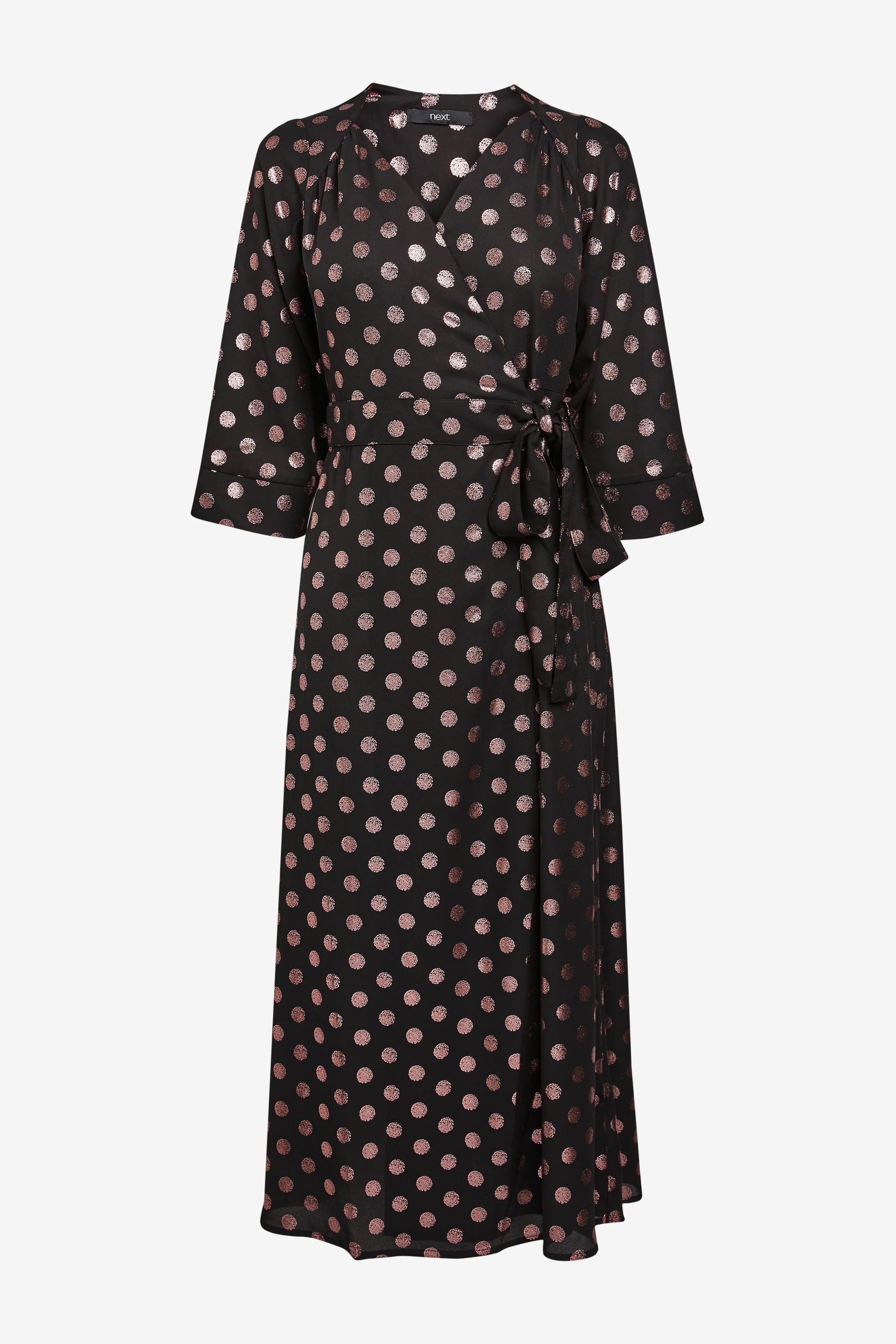 Buy Black With Lilac Metallic Spot Wrap Midi Dress from Next Ireland