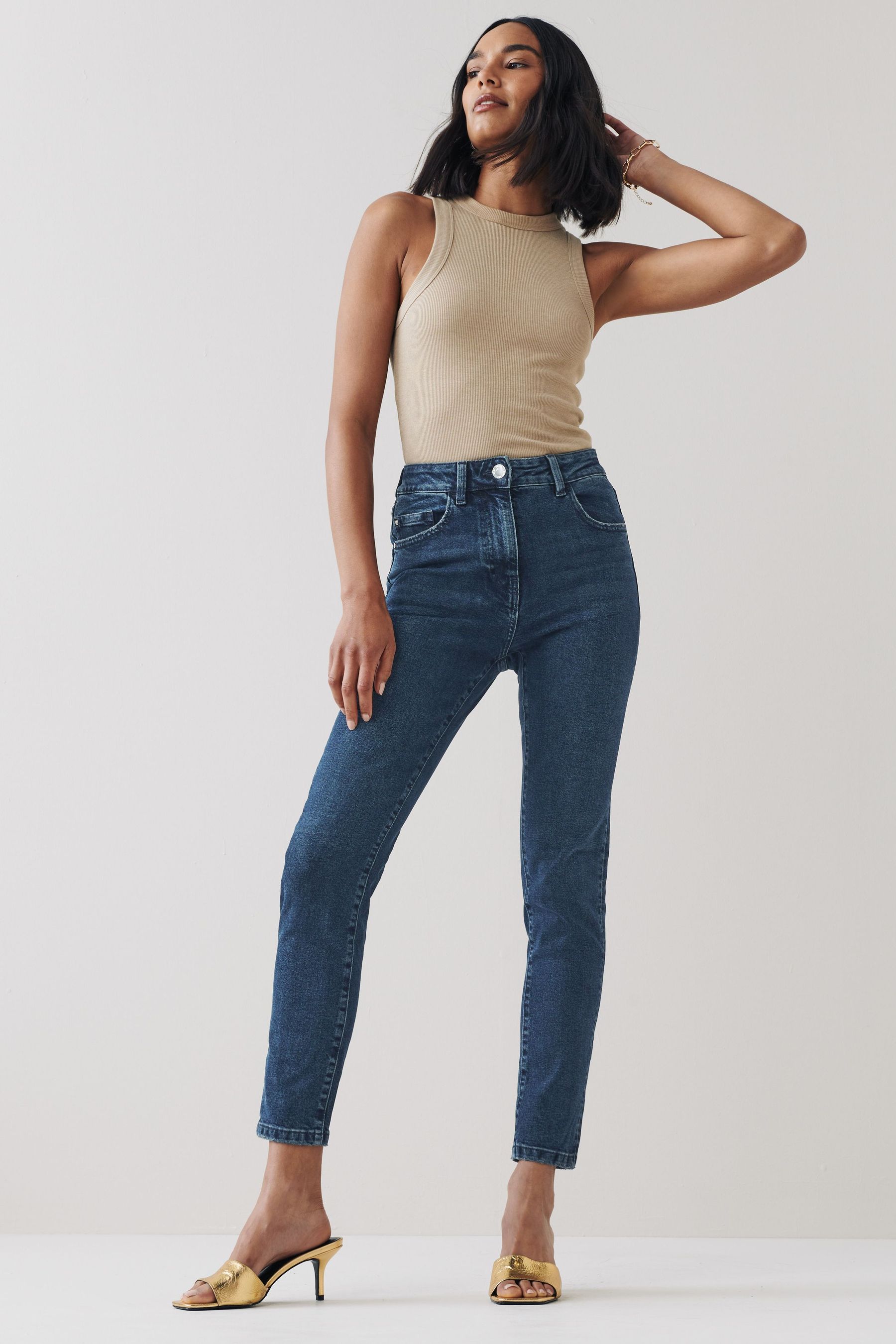 Buy Inky Blue Comfort Stretch Mom Jeans from Next Luxembourg