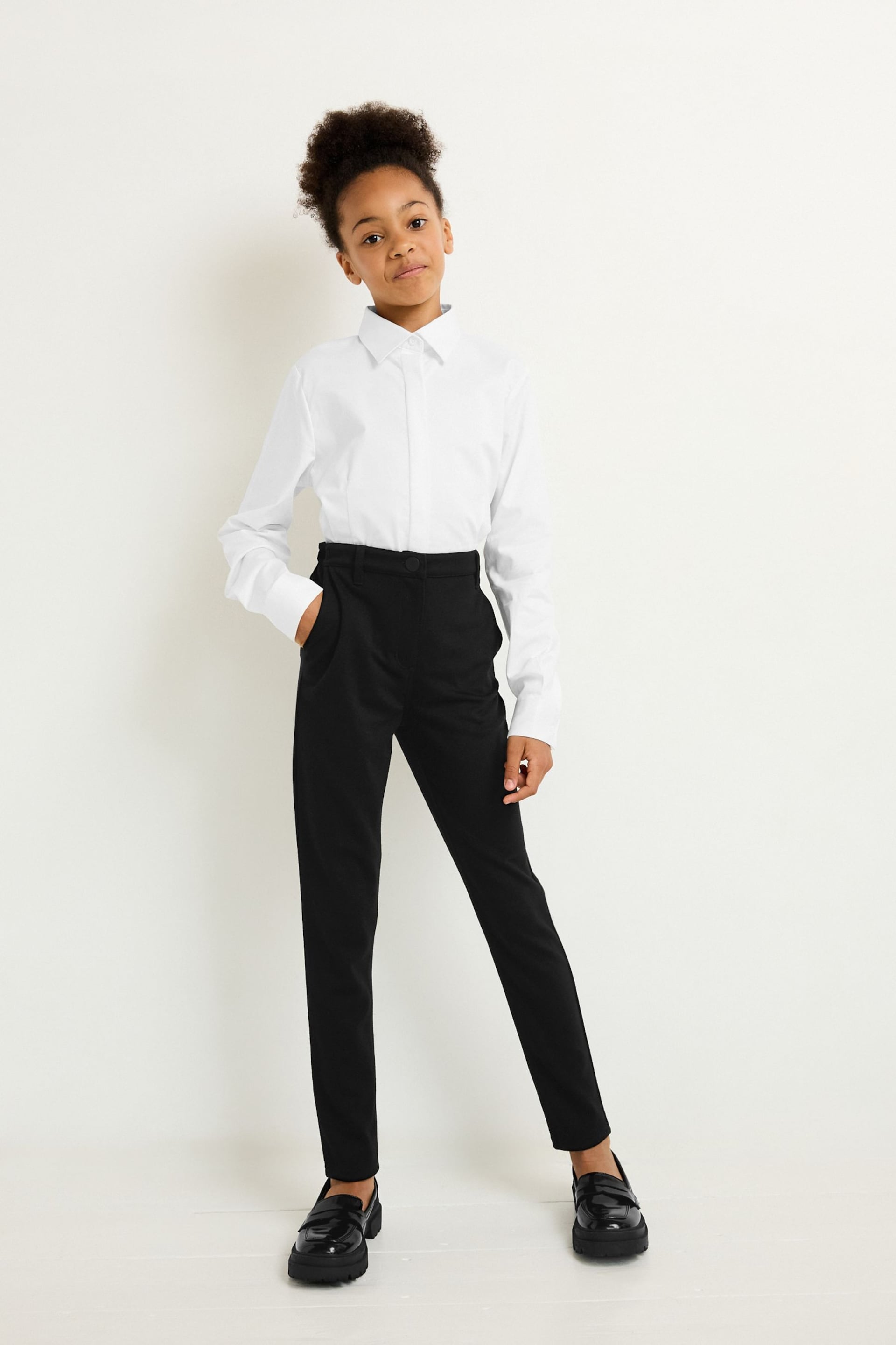 Longer Length Black Senior High Waist Stretch School Trousers (9-18yrs) - Image 1 of 7