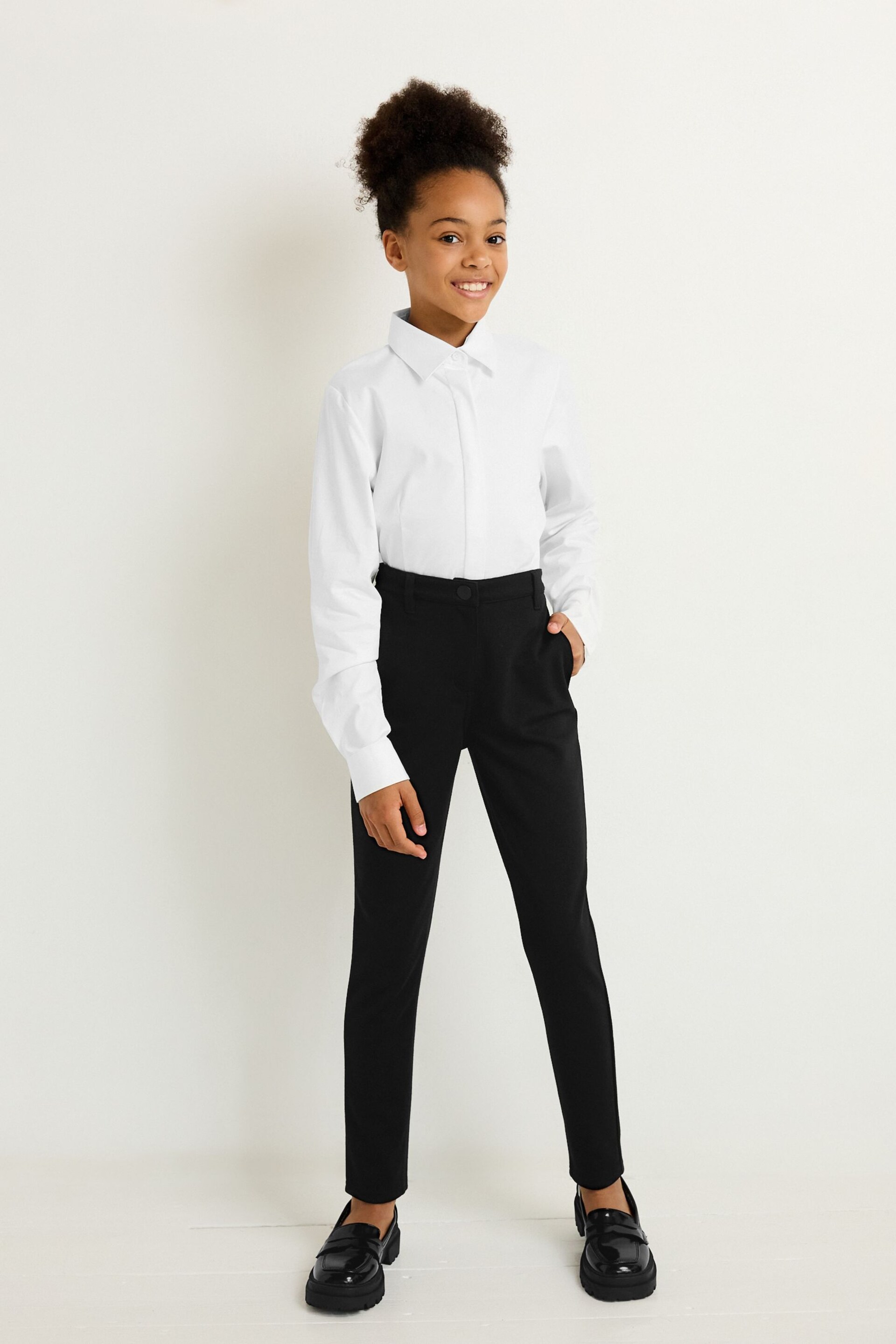 Longer Length Black Senior High Waist Stretch School Trousers (9-18yrs) - Image 2 of 7