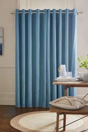 Mid Blue Cotton Blackout/Thermal Eyelet Curtains - Image 3 of 7