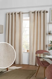 Light Natural Next Heavyweight Chenille Eyelet Lined Curtains - Image 1 of 4