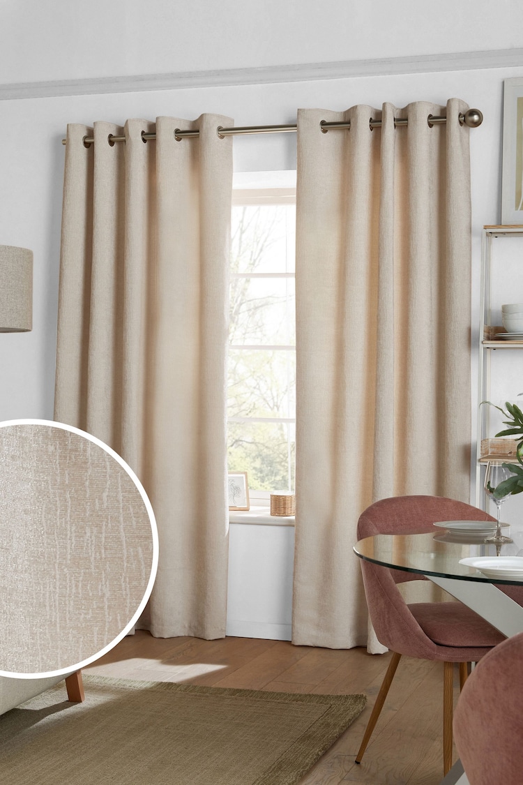 Natural Light Heavyweight Chenille Eyelet Lined Curtains - Image 1 of 6